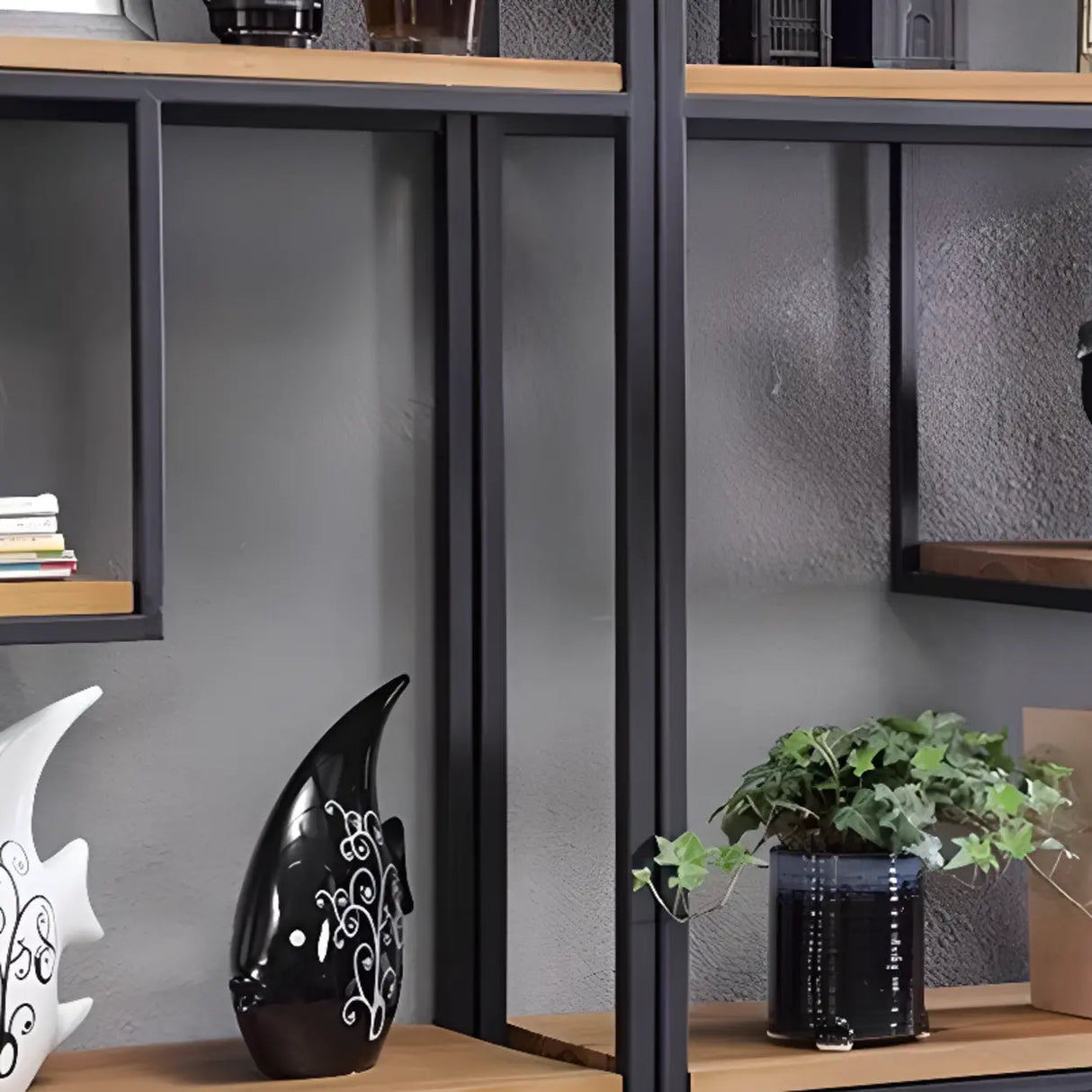 Fashion Black Iron Rack Vertical Display Bookshelf Image - 8
