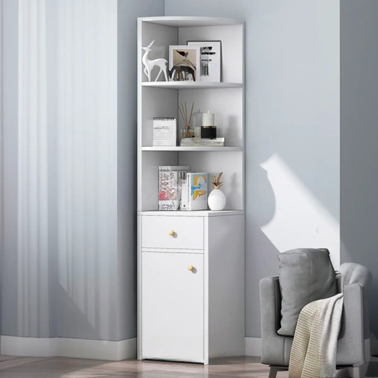 Fashion Closed Back Corner Wooden Display Bookcases Image - 14