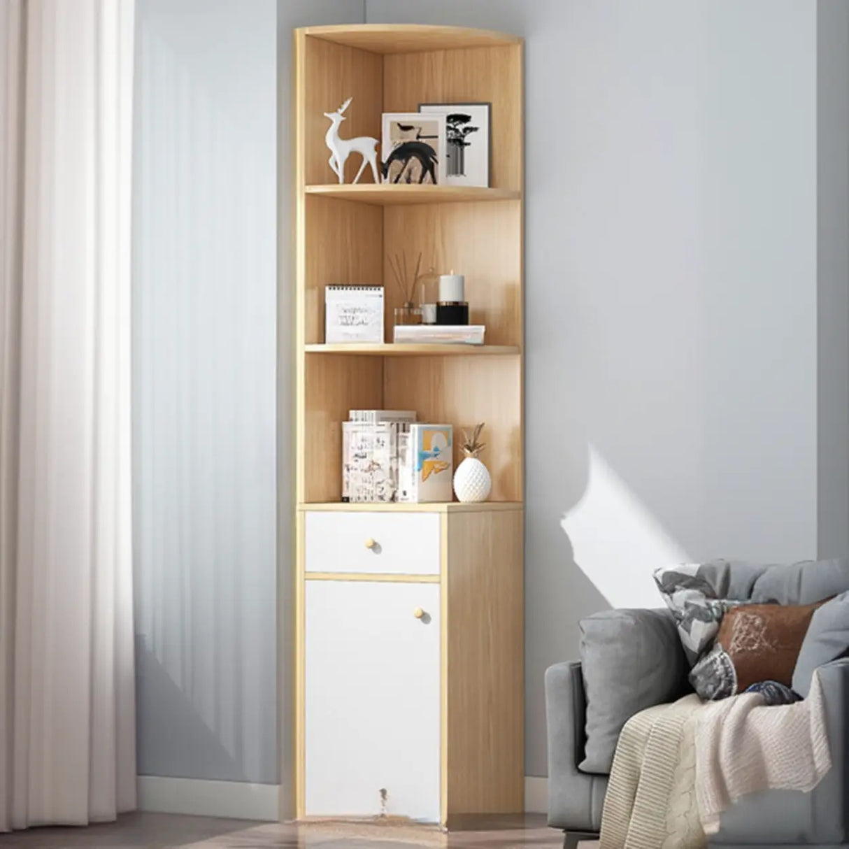 Fashion Closed Back Corner Wooden Display Bookcases Image - 8