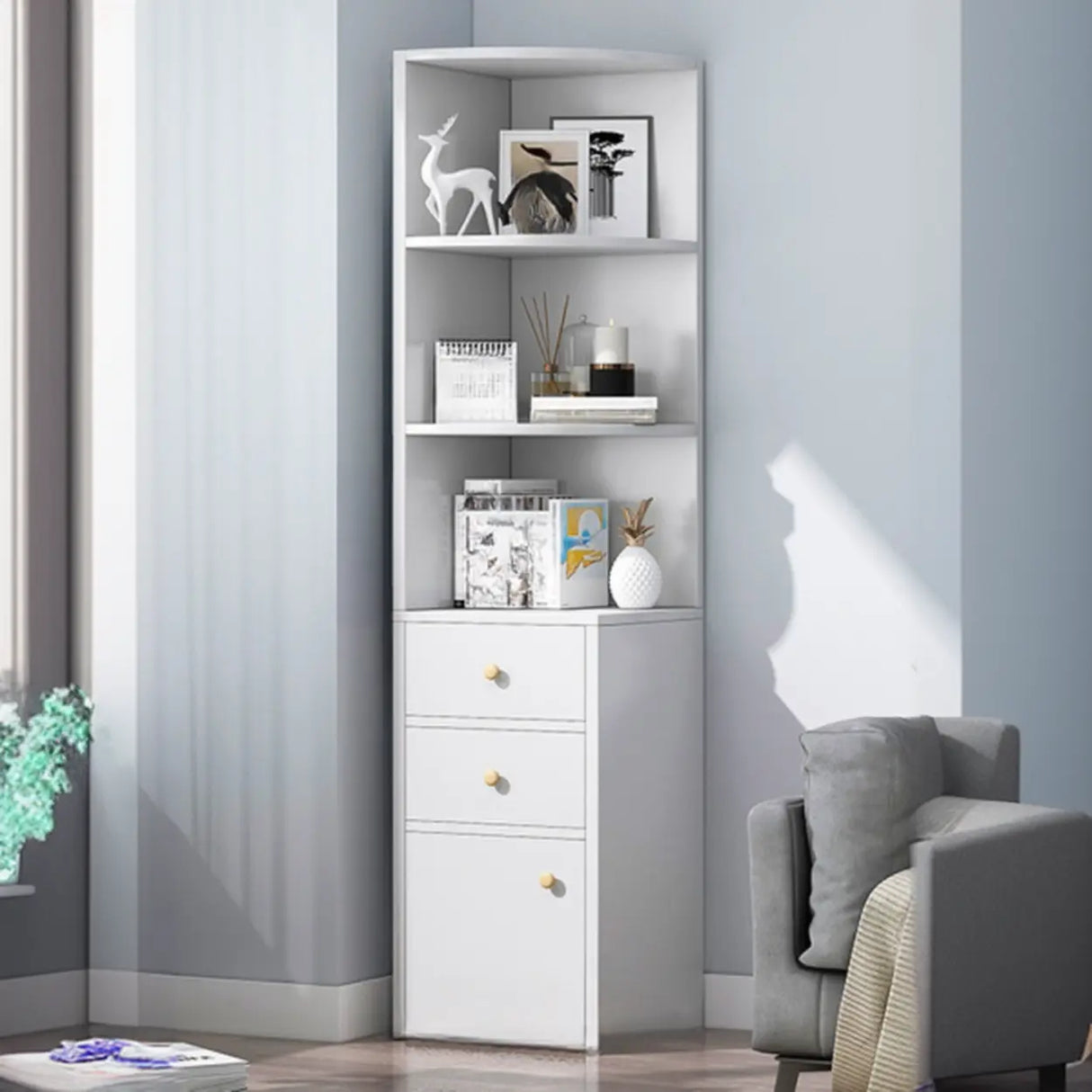 Fashion Closed Back Corner Wooden Display Bookcases Image - 9