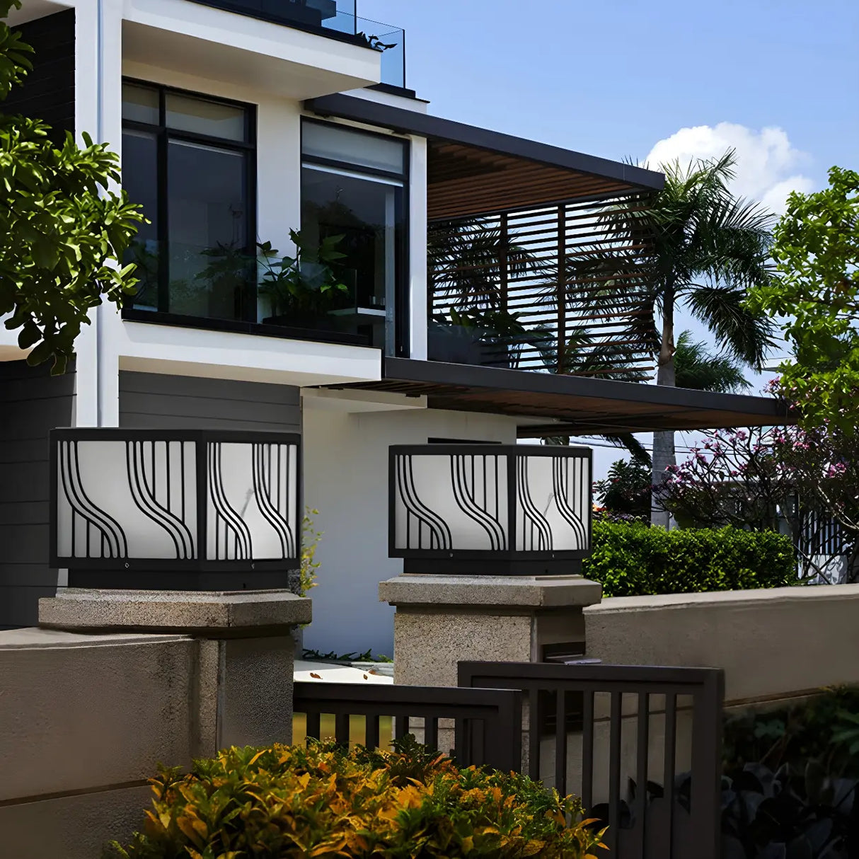 Fashion Square Line Decor Metal Outdoor Lamp Black Image - 4