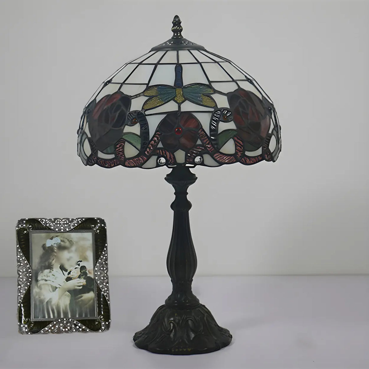Fashion Tiffany Glass Shade Dragonfly Decor Table Lamp Image - 13