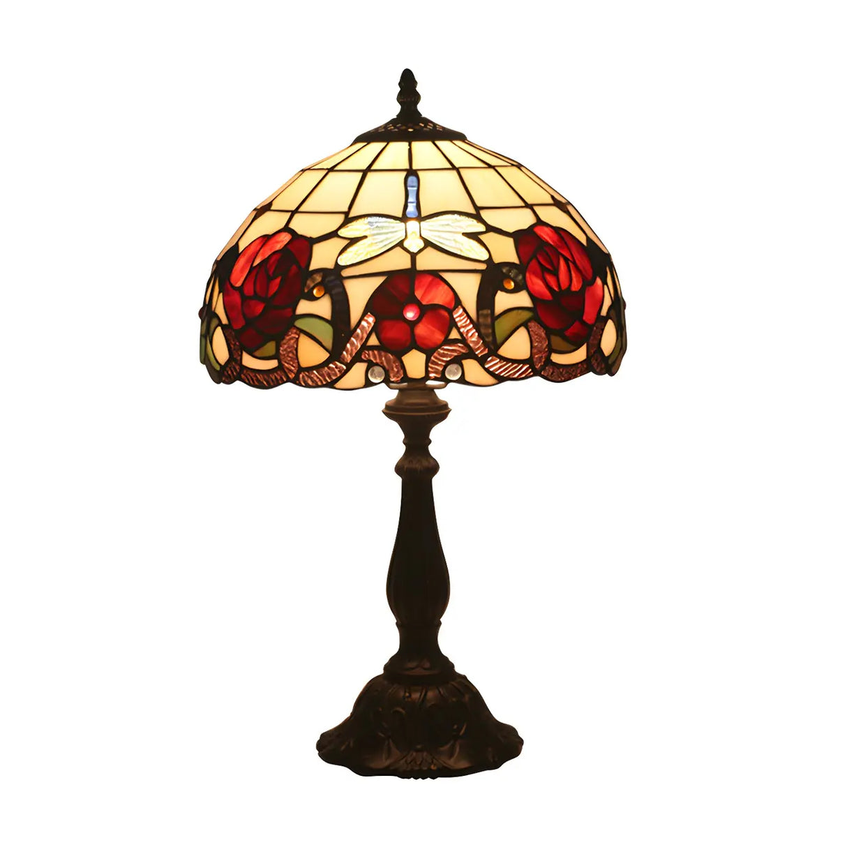 Fashion Tiffany Glass Shade Dragonfly Decor Table Lamp Image - 5
