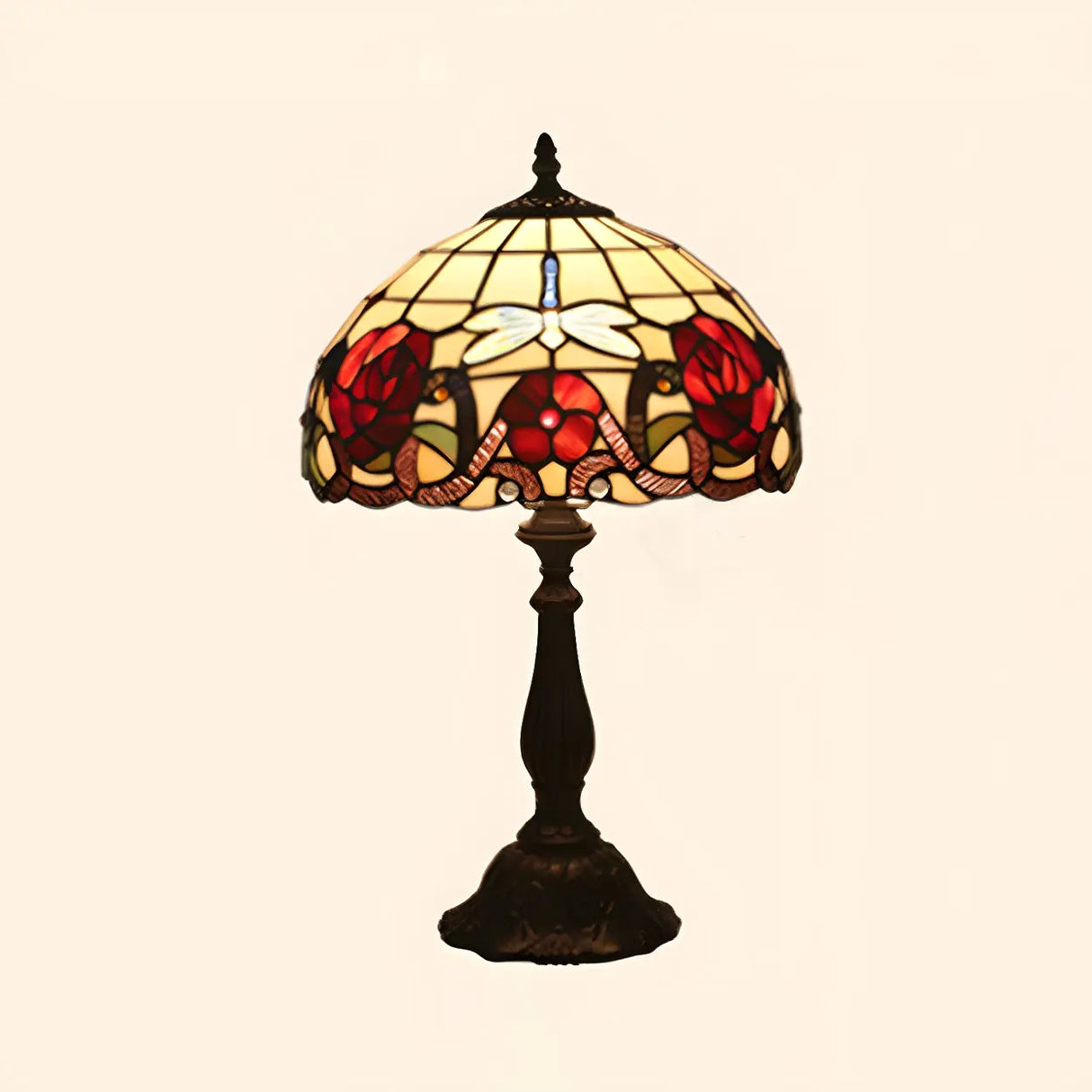 Fashion Tiffany Glass Shade Dragonfly Decor Table Lamp Image - 6