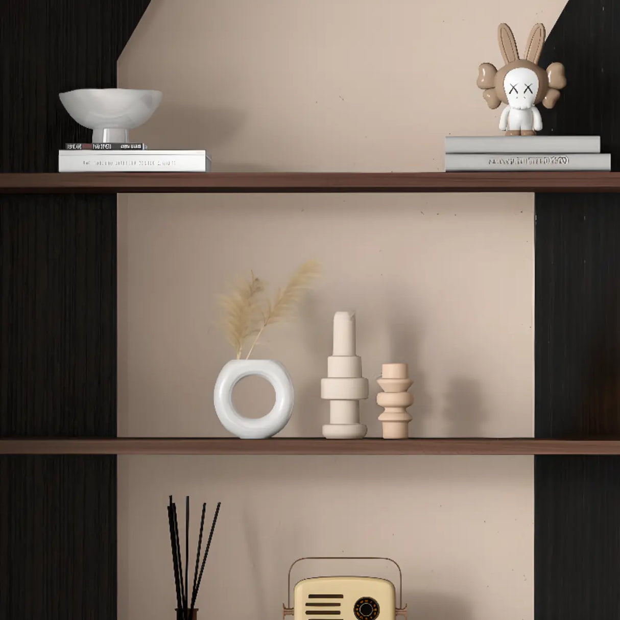 Fashion Vertical Rectangular Wooden Bookshelf Black Image - 10