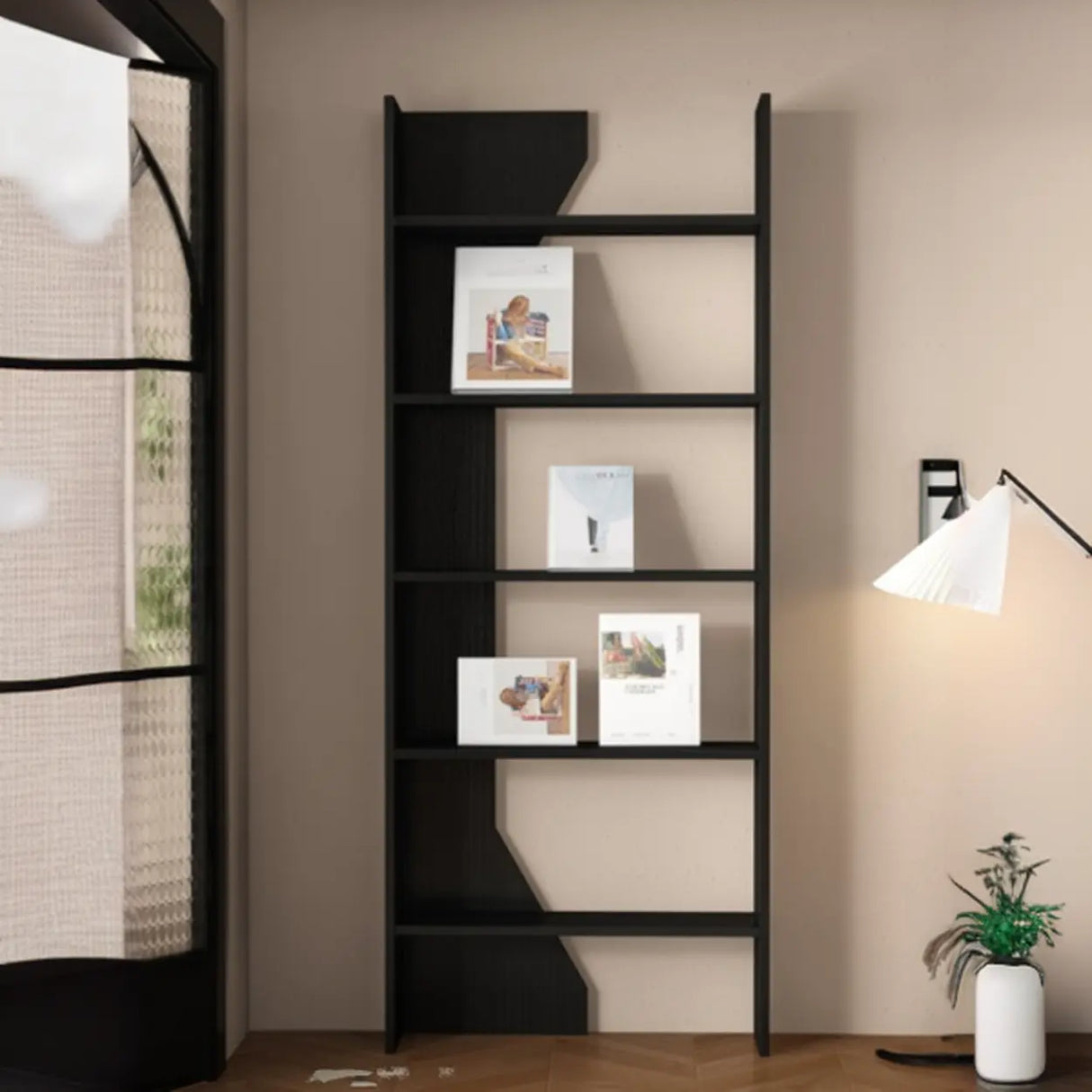 Fashion Vertical Rectangular Wooden Bookshelf Black Image - 1