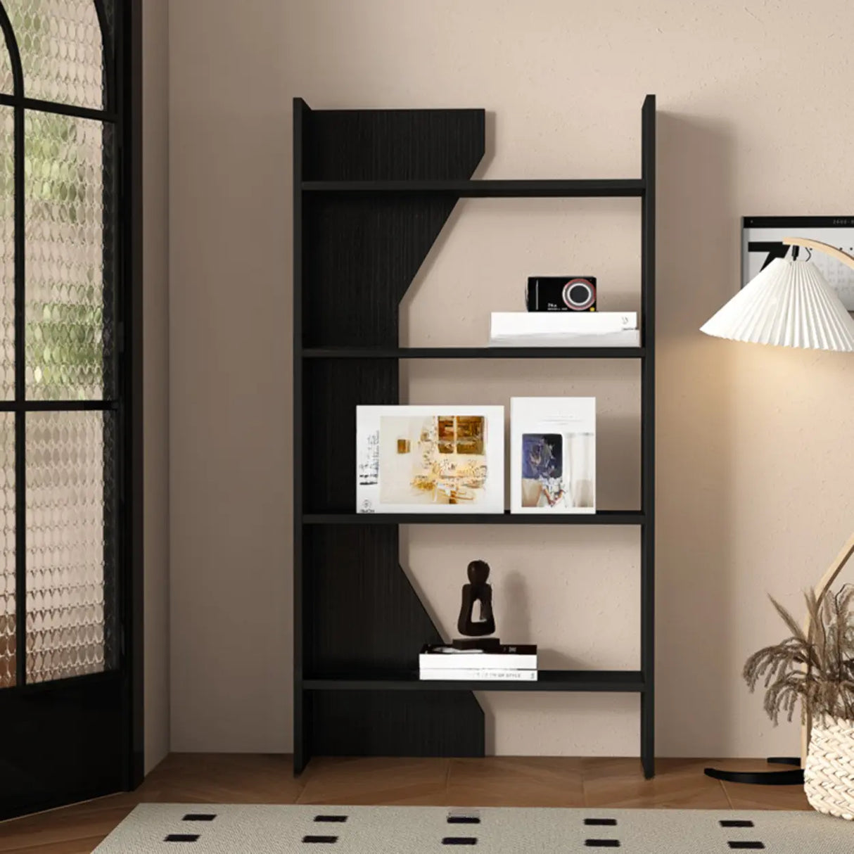 Fashion Vertical Rectangular Wooden Bookshelf Black Image - 2