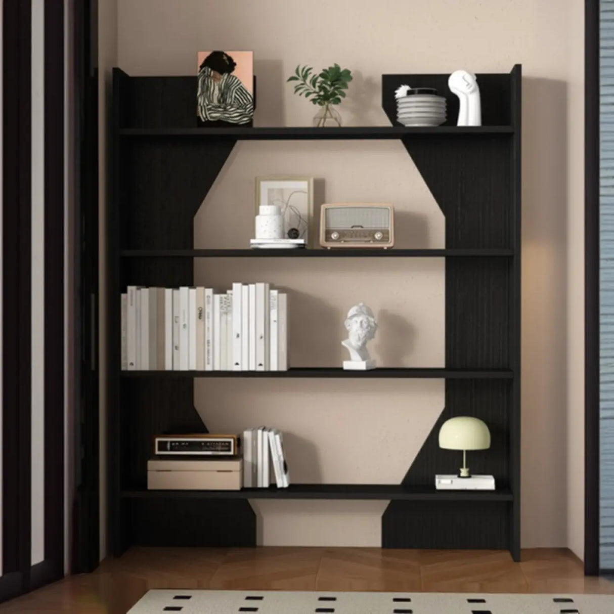 Fashion Vertical Rectangular Wooden Bookshelf Black Image - 4