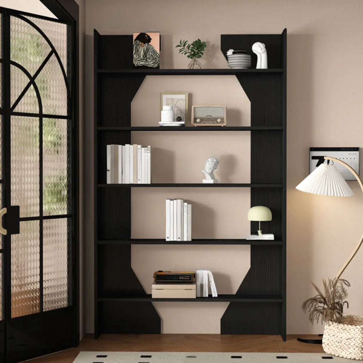 Fashion Vertical Rectangular Wooden Bookshelf Black Image - 5