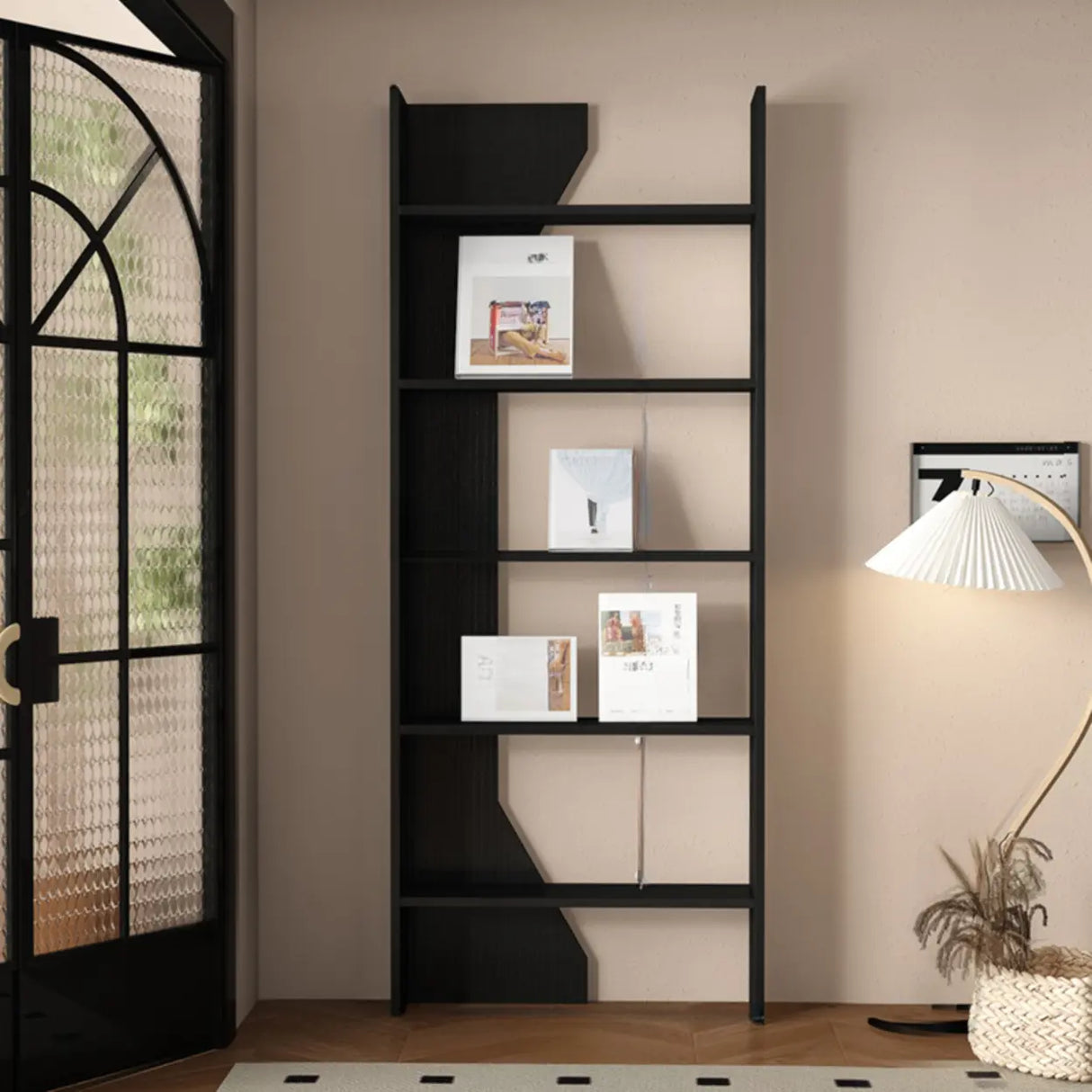 Fashion Vertical Rectangular Wooden Bookshelf Black Image - 7