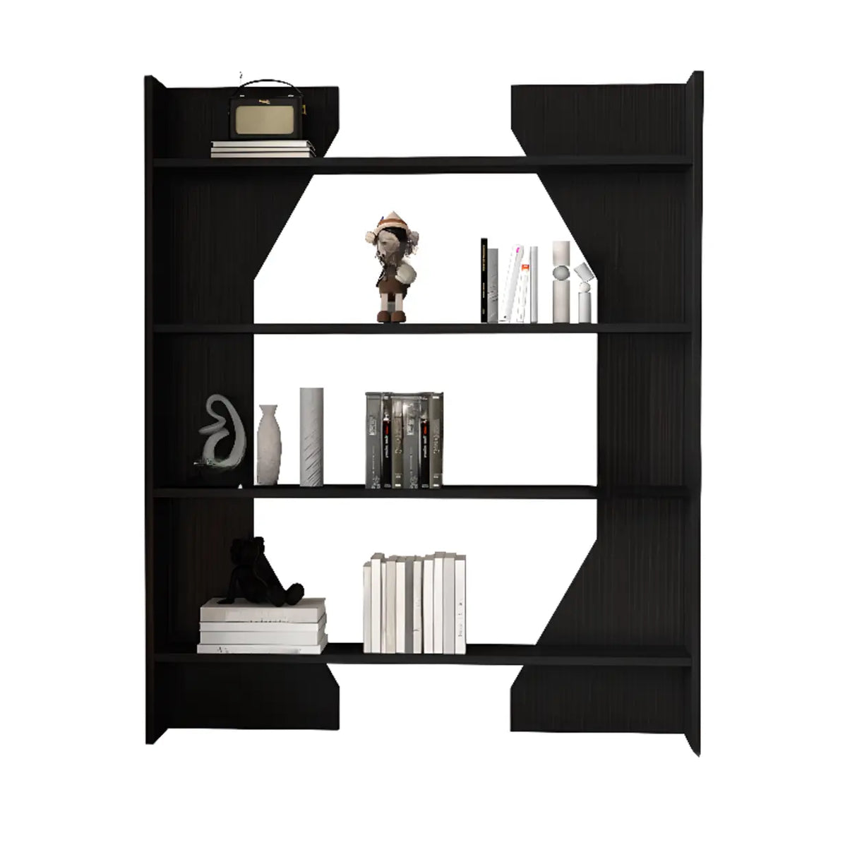 Fashion Vertical Rectangular Wooden Bookshelf Black Image - 8
