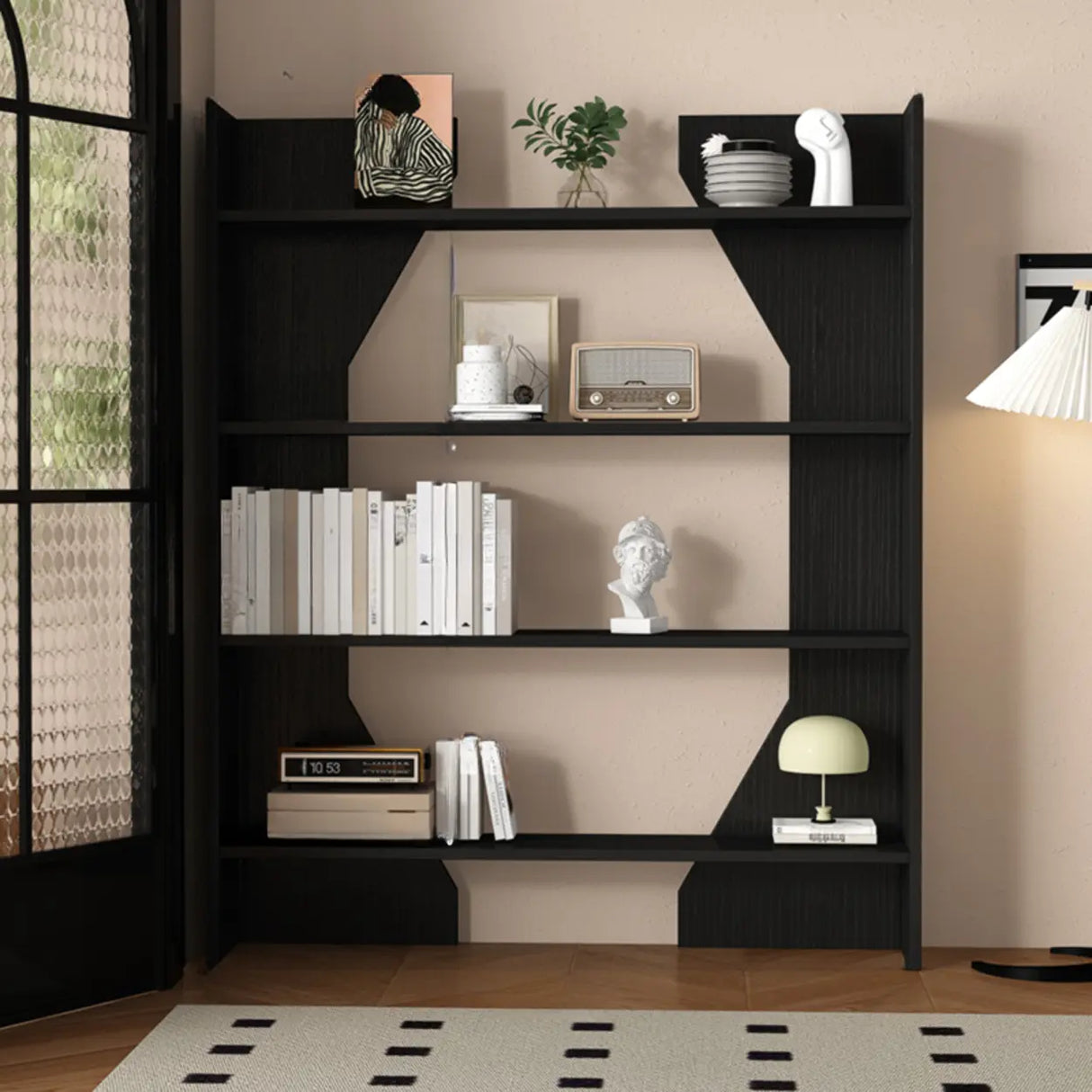 Fashion Vertical Rectangular Wooden Bookshelf Black Image - 9