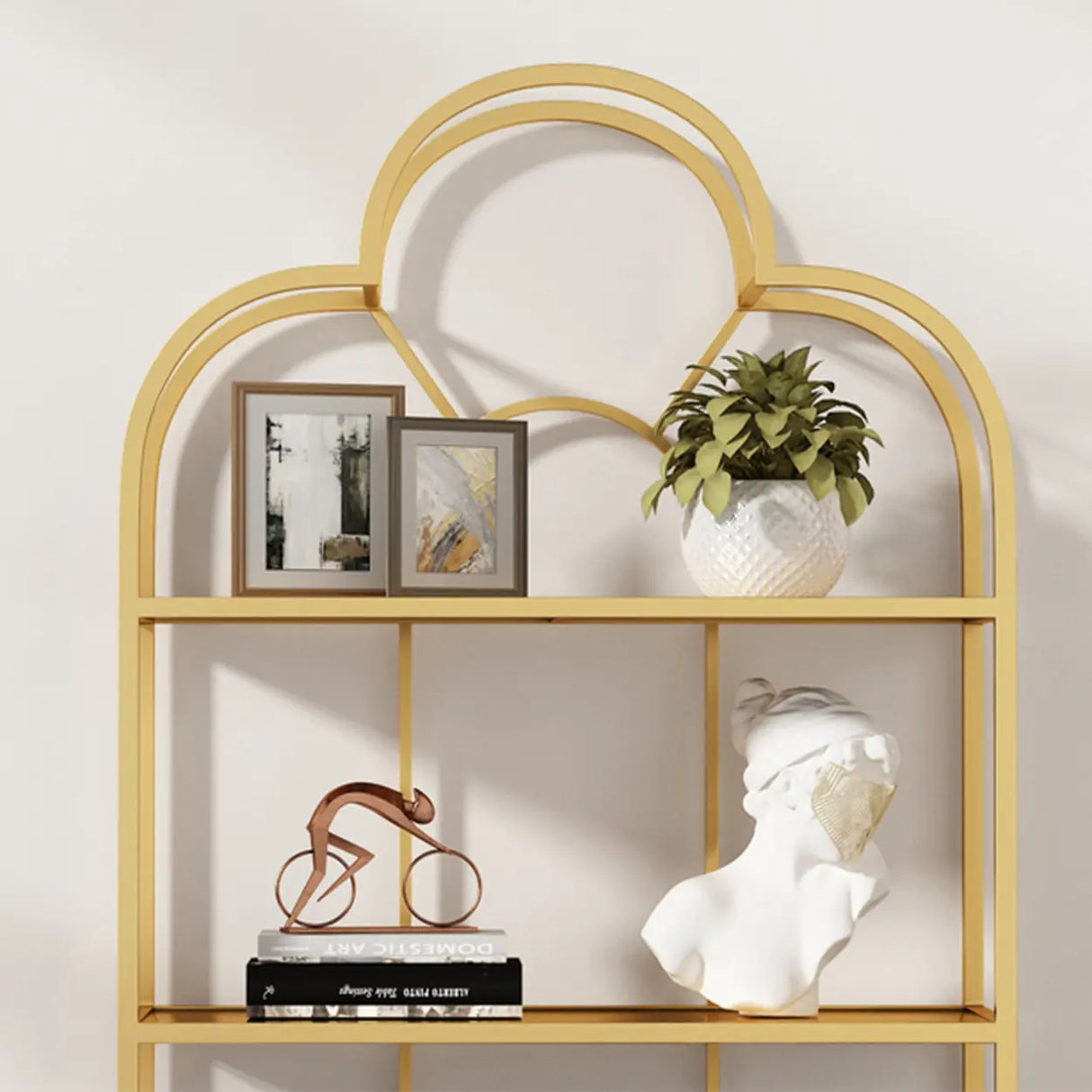 Fashionable Arched Iron Open Etagere Display Bookcase Image - 10