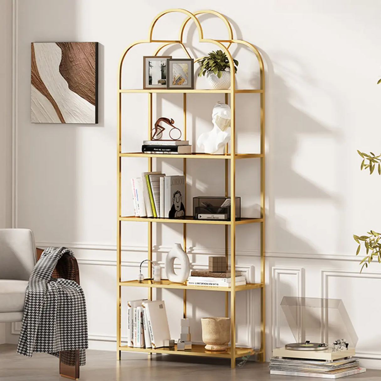 Fashionable Arched Iron Open Etagere Display Bookcase Image - 4