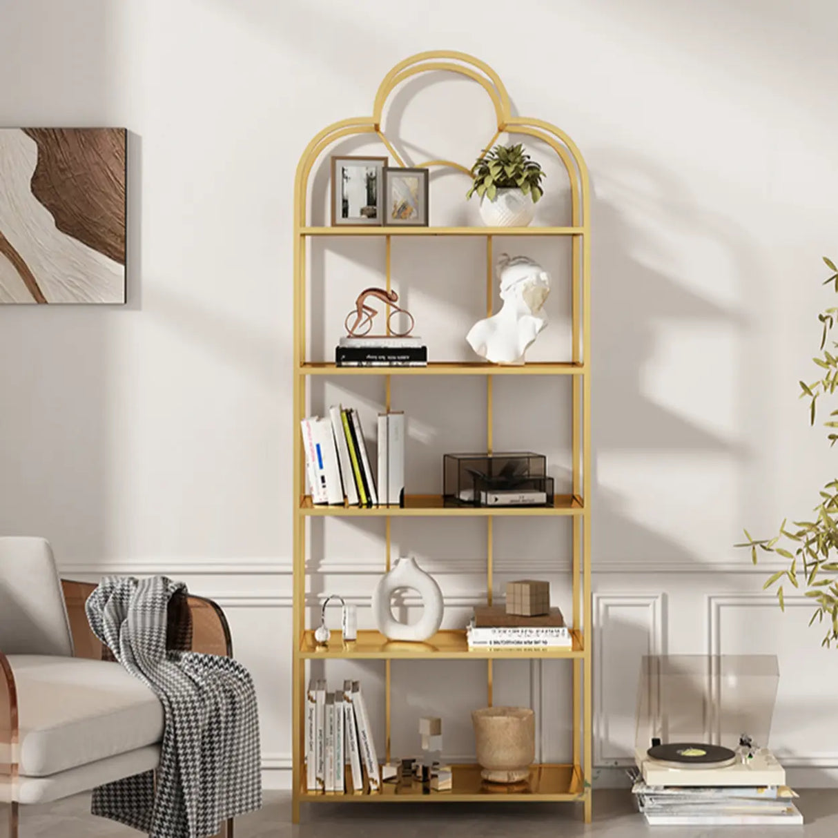 Fashionable Arched Iron Open Etagere Display Bookcase Image - 6