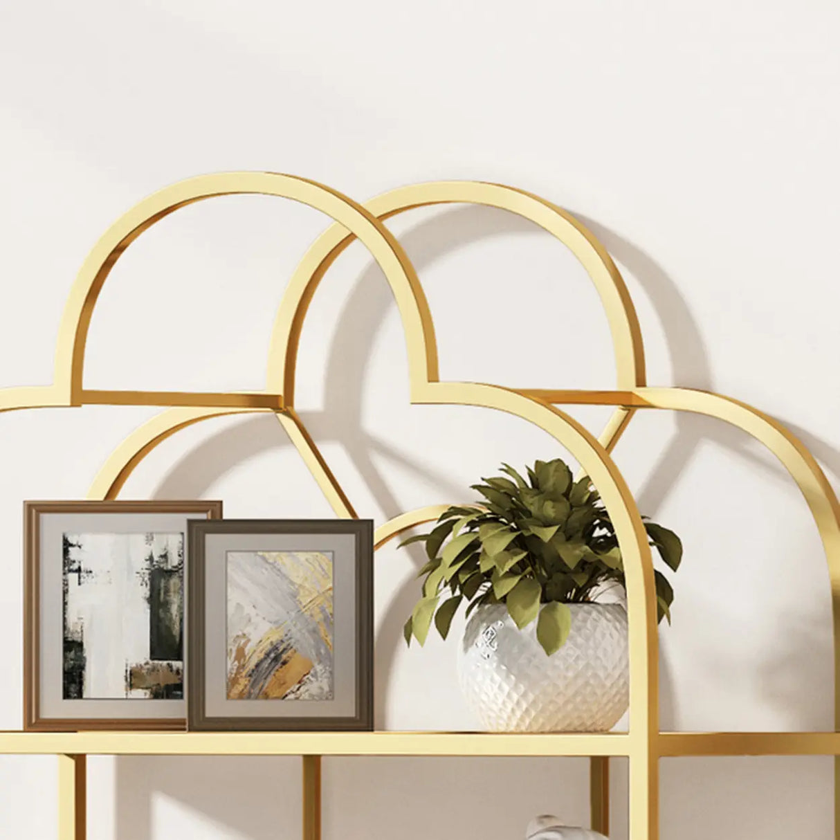 Fashionable Arched Iron Open Etagere Display Bookcase Image - 8