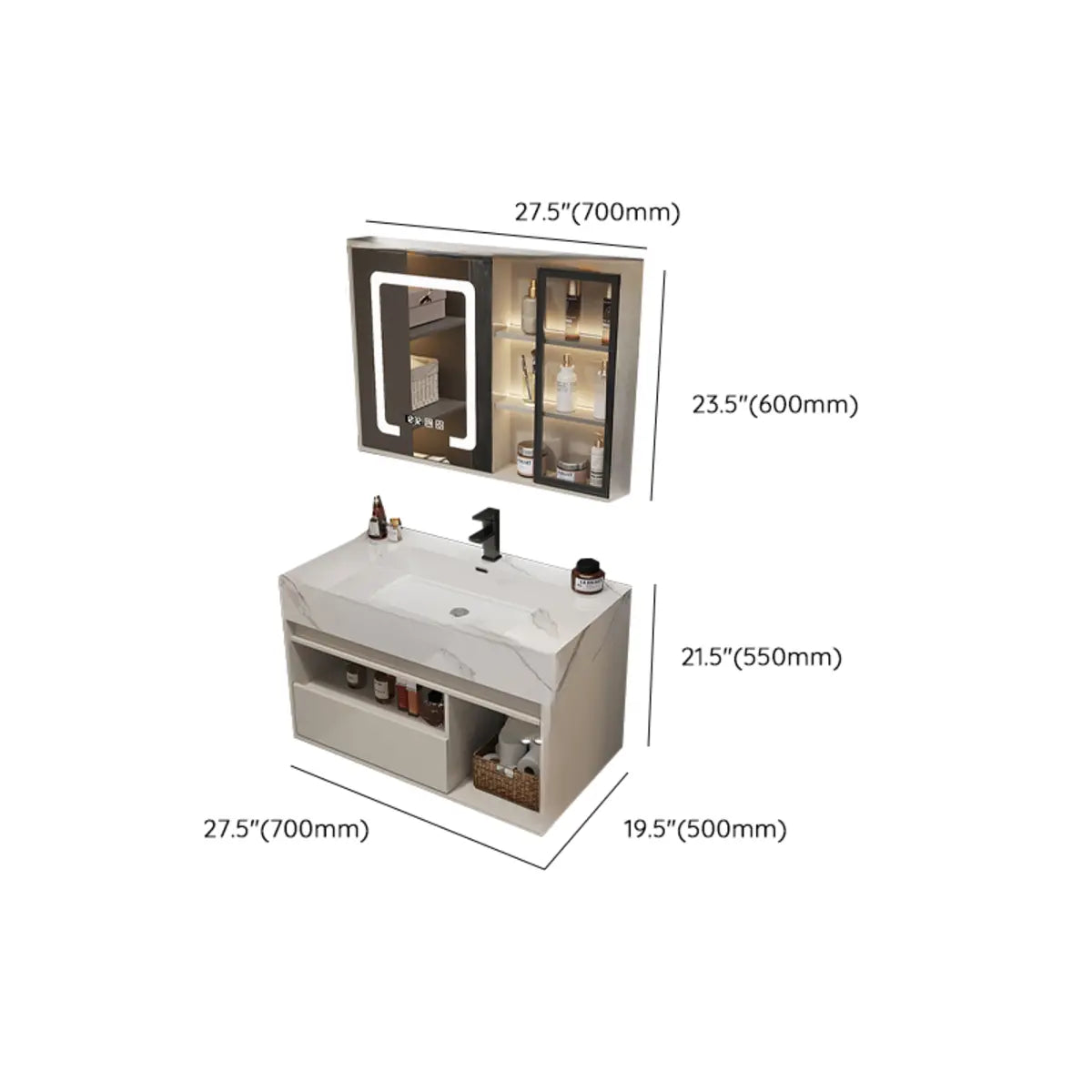 Faucets and Sink Sintered Stone Bathroom Vanity with Mirror Image - 38