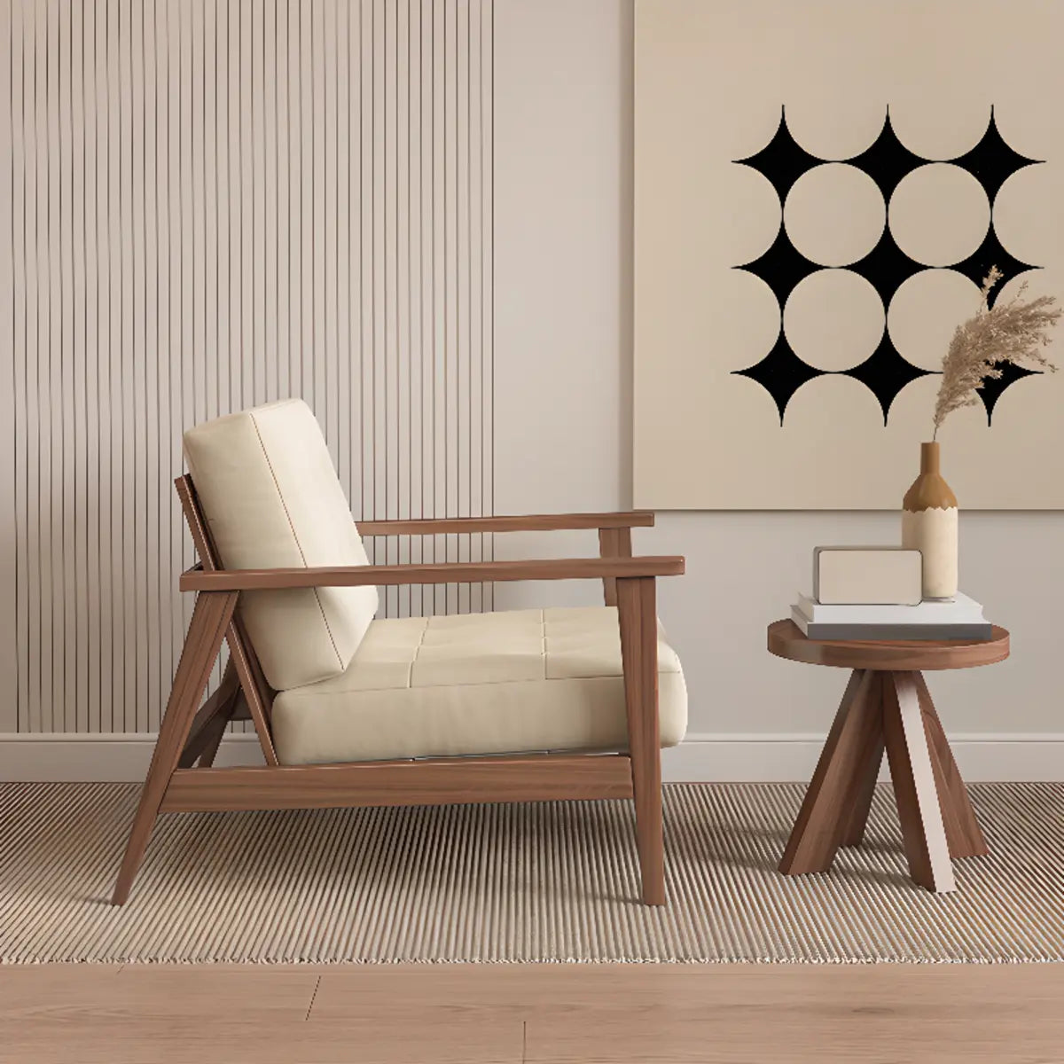 Faux Cotton Linen Square Arm Tufted Back Lounge Chair Image - 4