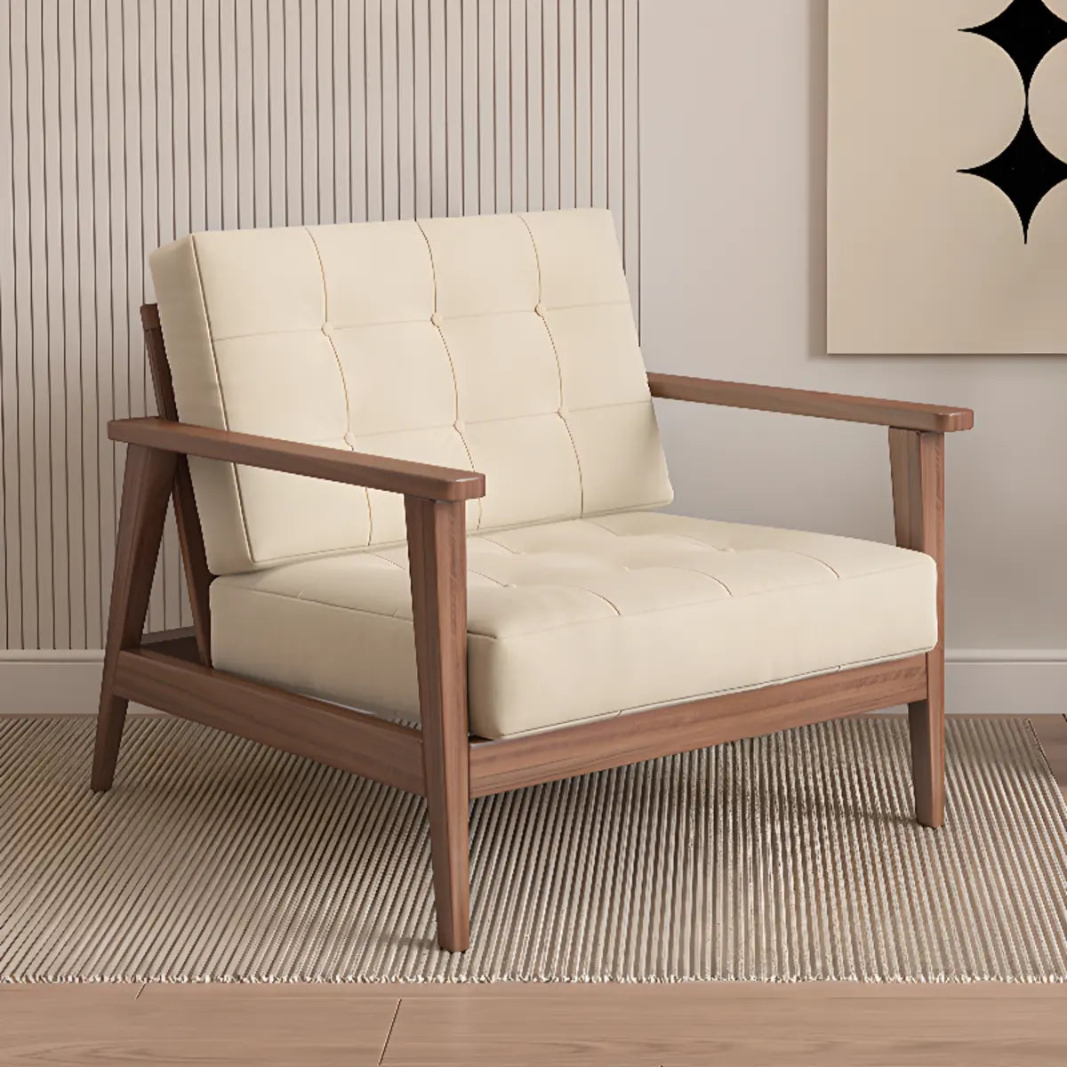 Faux Cotton Linen Square Arm Tufted Back Lounge Chair Image - 6