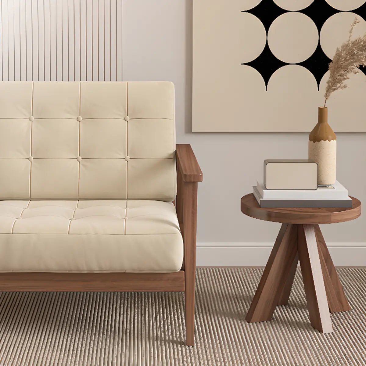 Faux Cotton Linen Square Arm Tufted Back Lounge Chair Image - 7