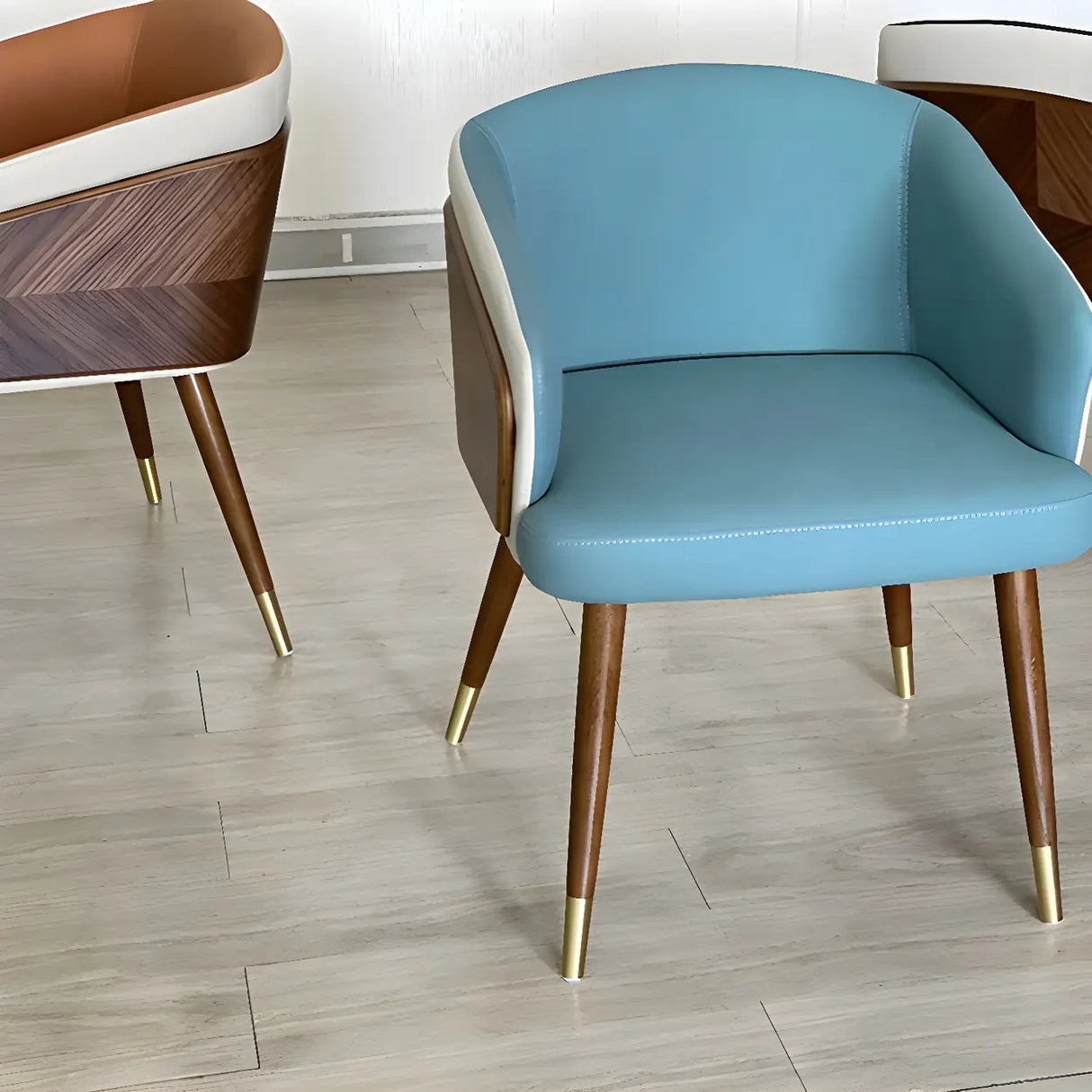 Faux Leather Cotton Dining Arm Chair with Wood Leg Image - 1