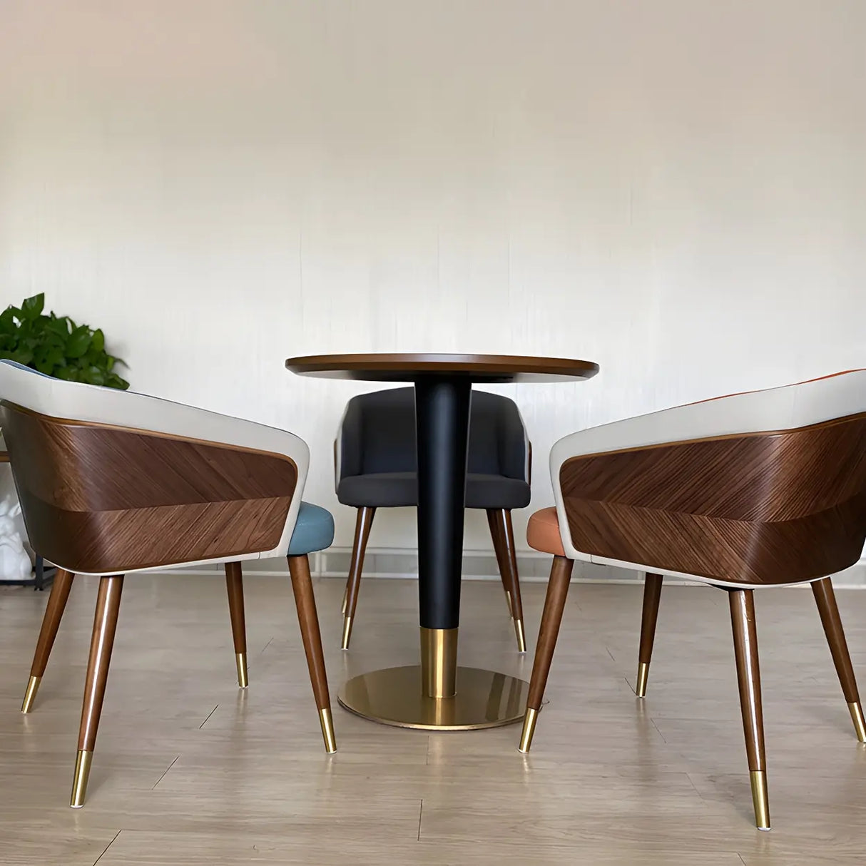 Faux Leather Cotton Dining Arm Chair with Wood Leg Image - 6