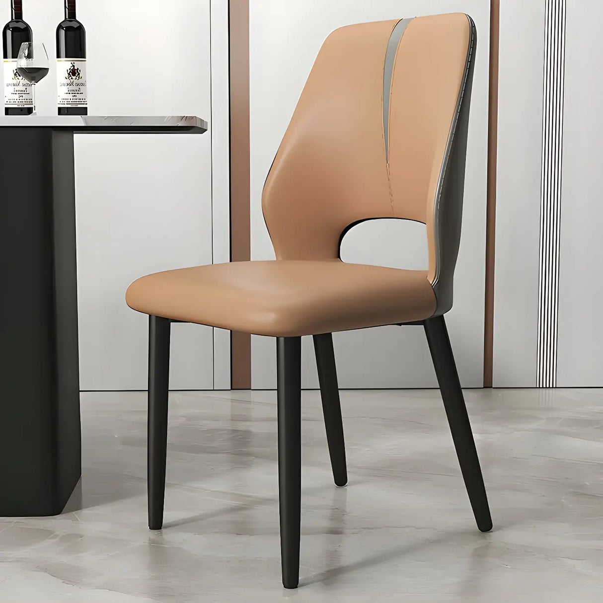 Faux Leather Dining Side Chair with Felt Foot Pads Image - 2