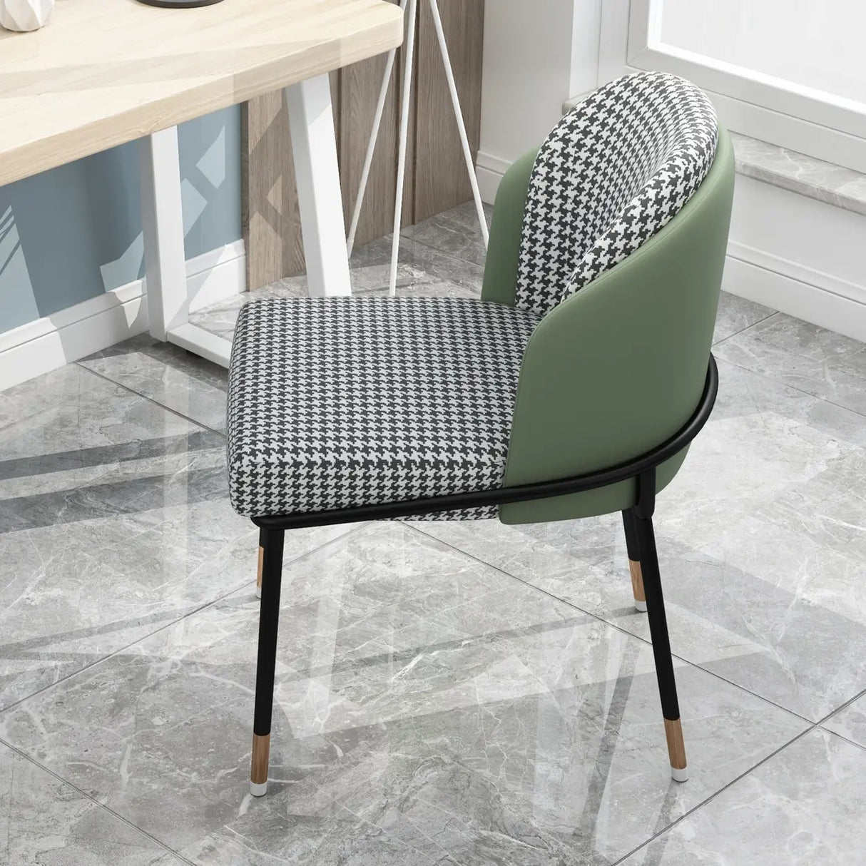 Faux Leather Houndstooth Upholstered Dining Chairs Image - 1