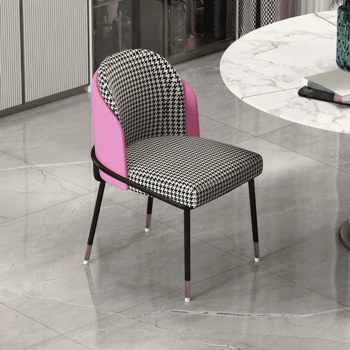 Faux Leather Houndstooth Upholstered Dining Chairs Image - 13