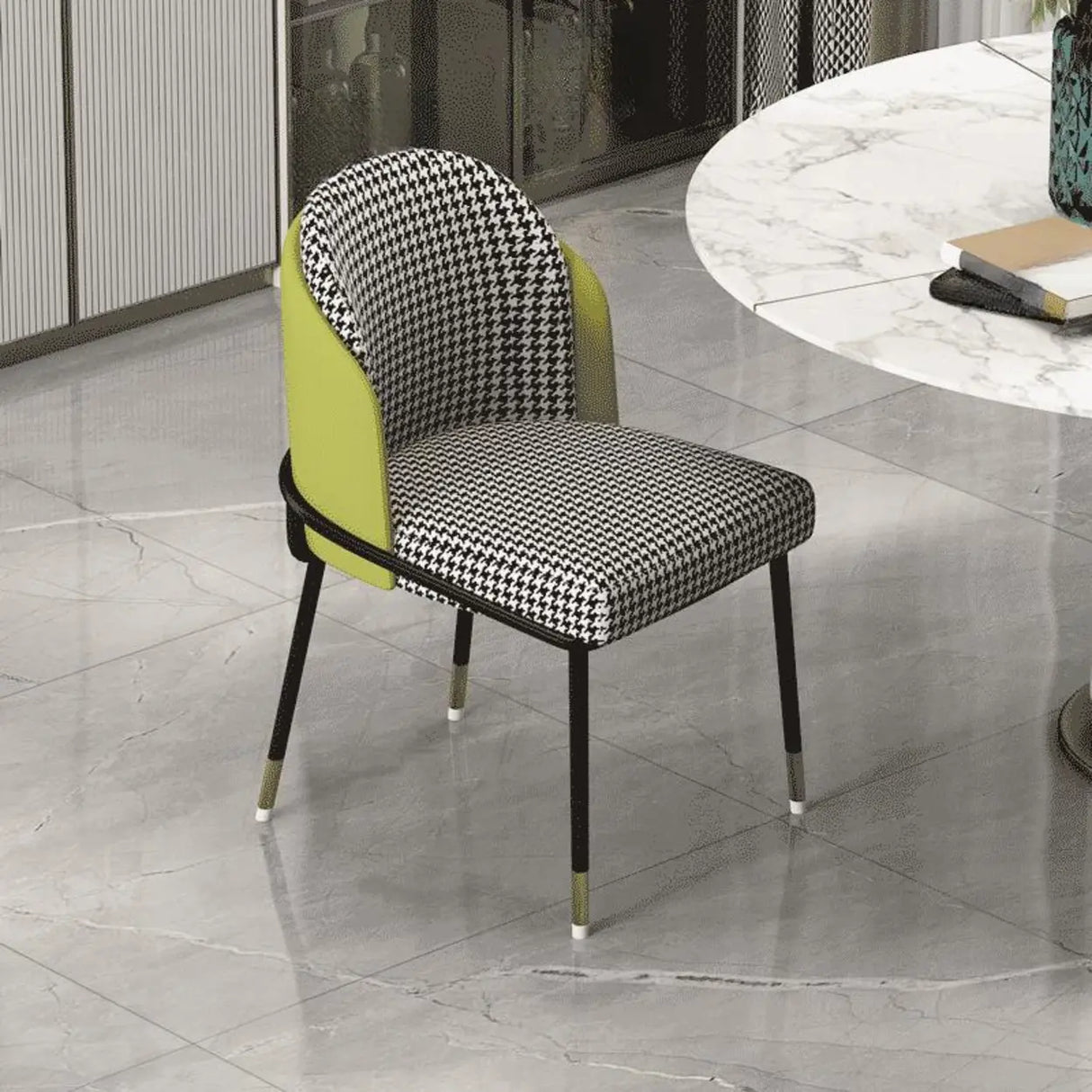 Faux Leather Houndstooth Upholstered Dining Chairs Image - 14
