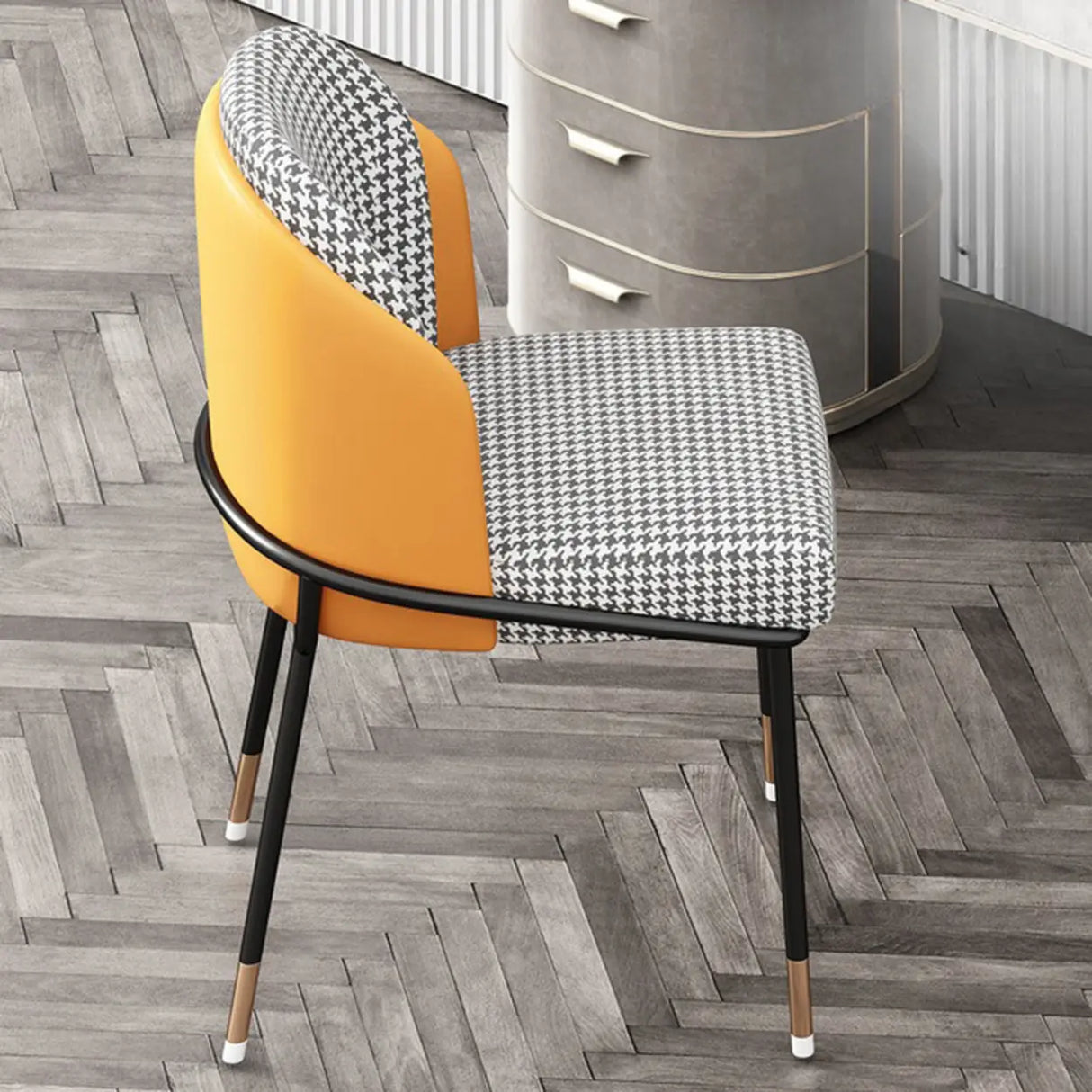 Faux Leather Houndstooth Upholstered Dining Chairs Image - 2