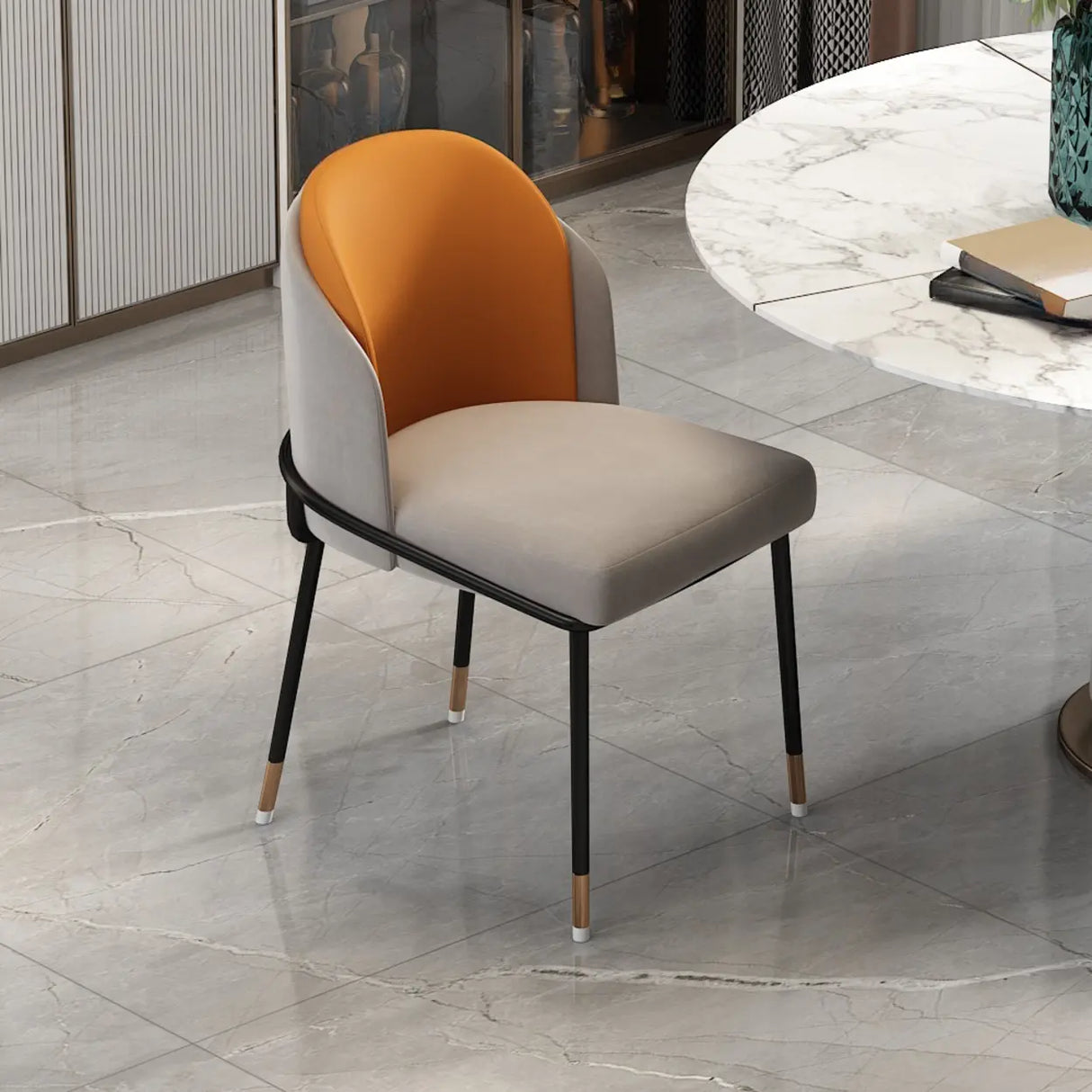 Faux Leather Houndstooth Upholstered Dining Chairs Image - 5