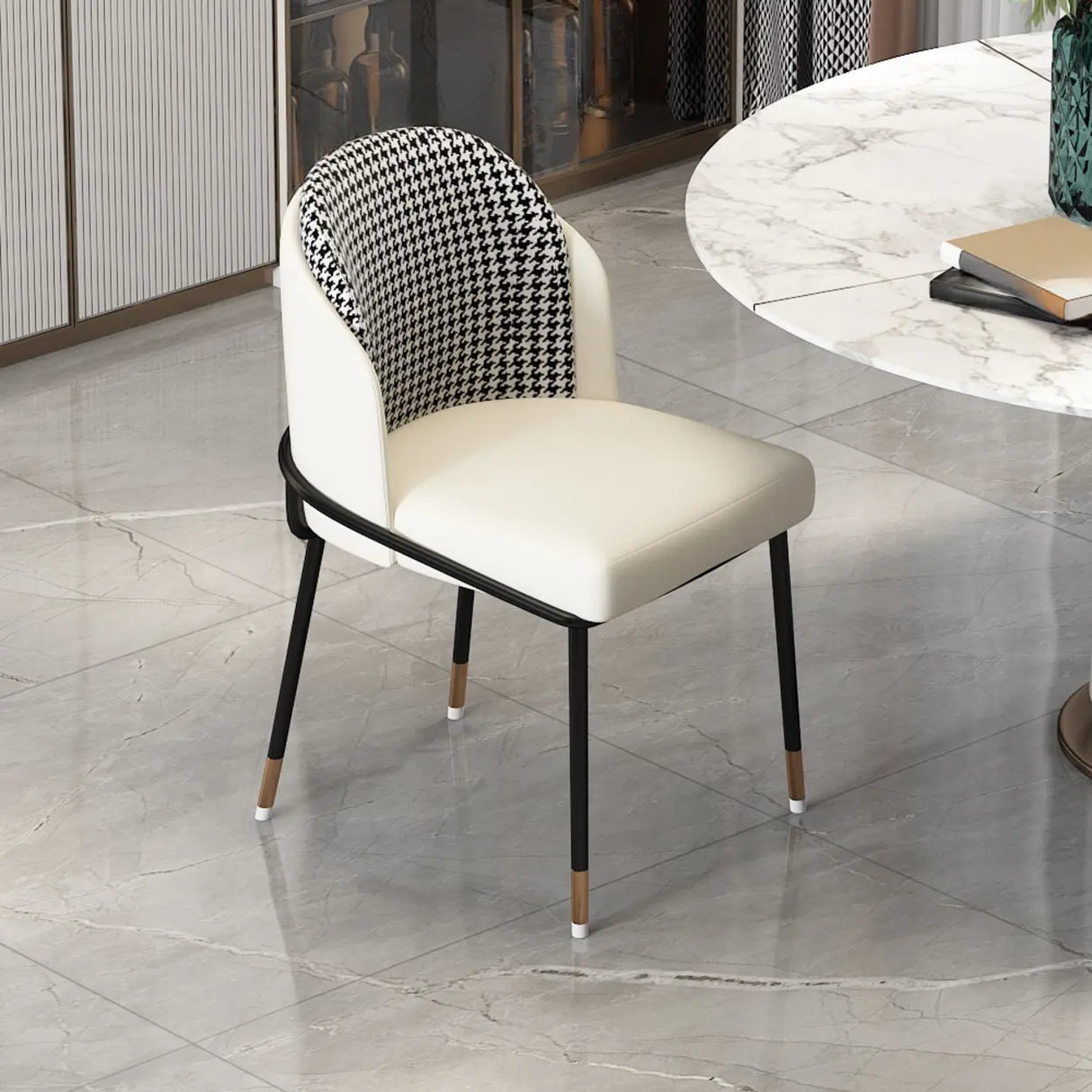 Faux Leather Houndstooth Upholstered Dining Chairs Image - 6