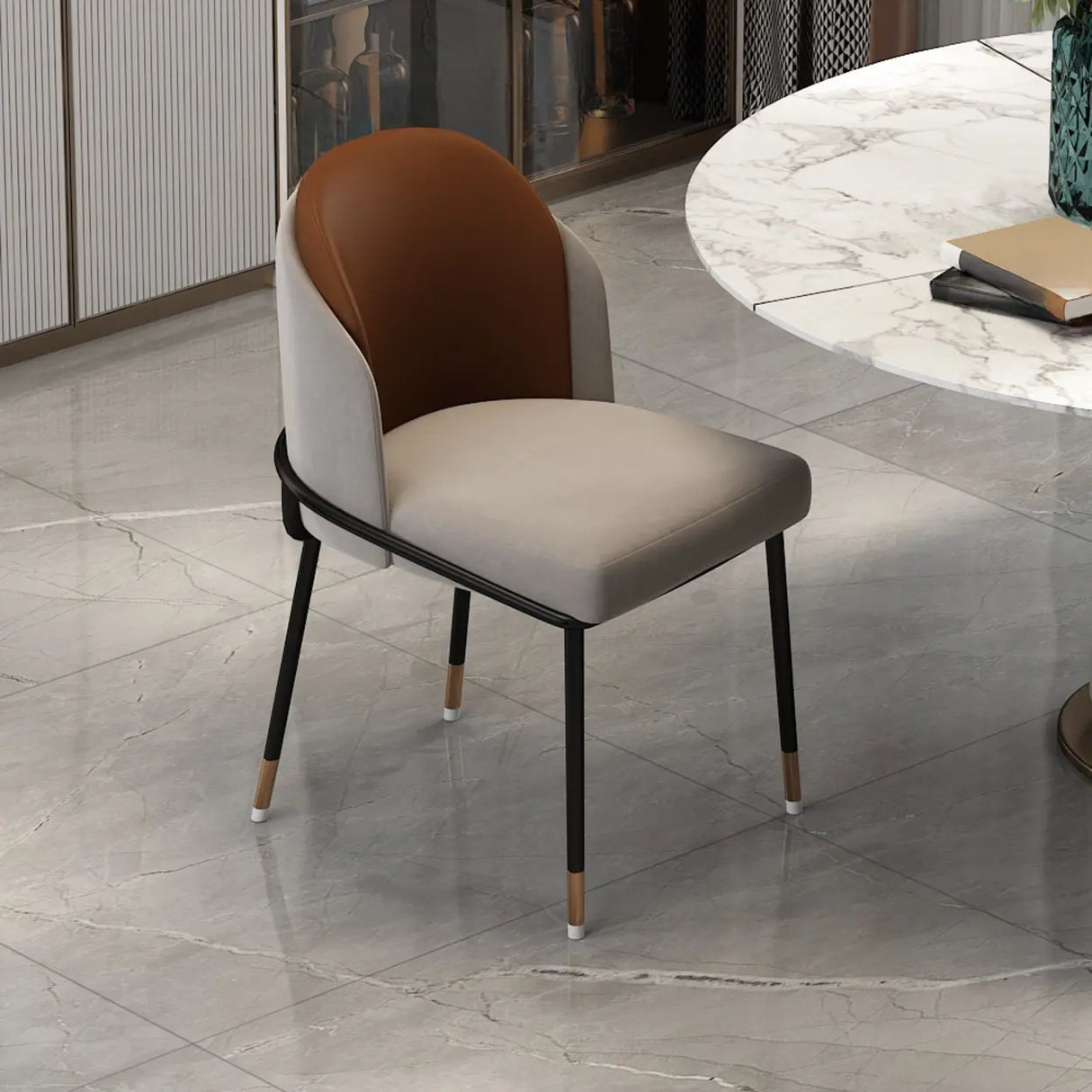 Faux Leather Houndstooth Upholstered Dining Chairs Image - 9