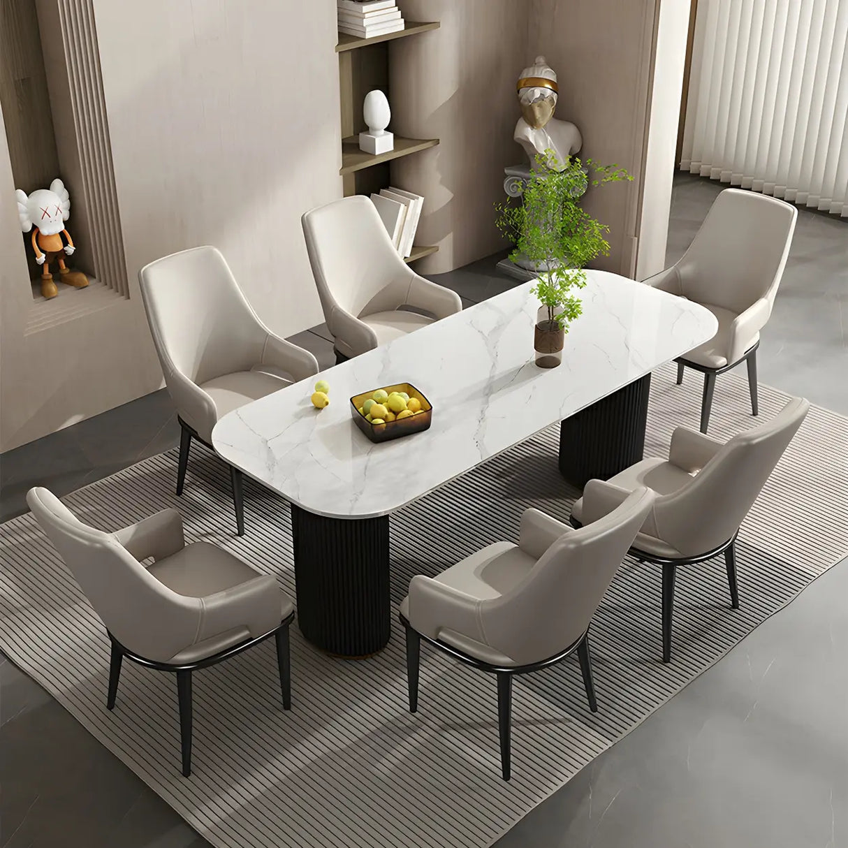 Faux Leather Solid Back Metal Dining Armrest Chair Image - 3