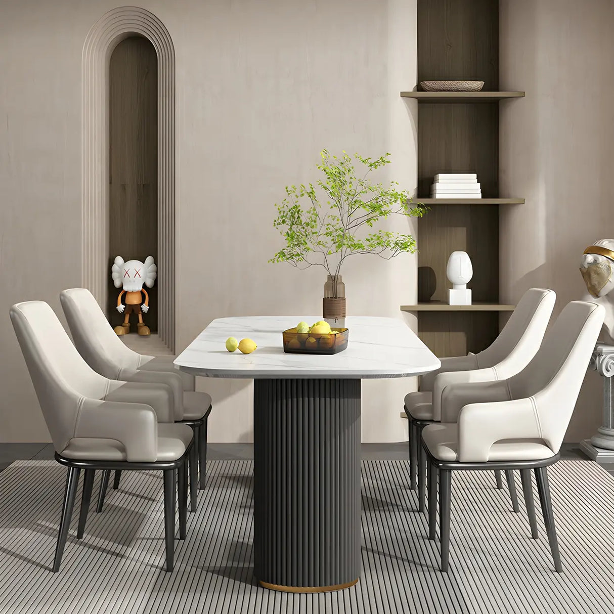 Faux Leather Solid Back Metal Dining Armrest Chair Image - 6