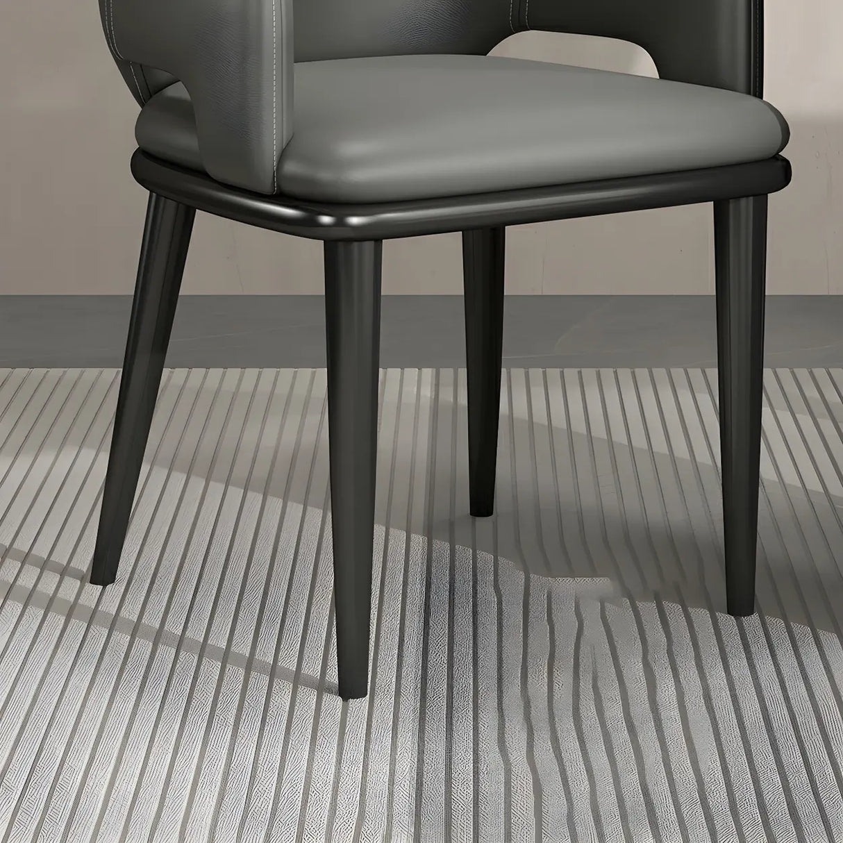 Faux Leather Solid Back Metal Dining Armrest Chair Image - 10