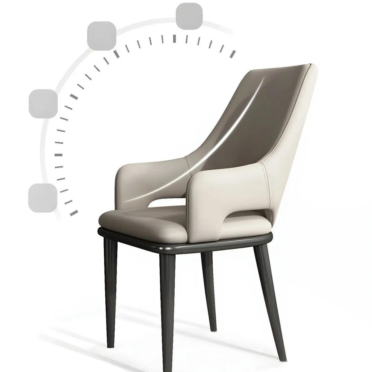 Faux Leather Solid Back Metal Dining Armrest Chair Image - 12