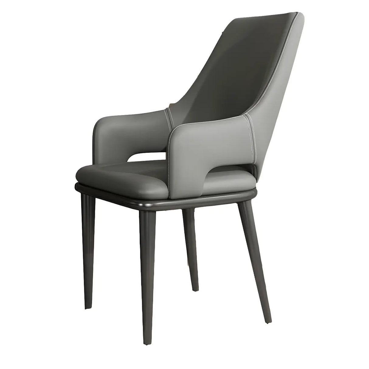 Faux Leather Solid Back Metal Dining Armrest Chair Image - 9