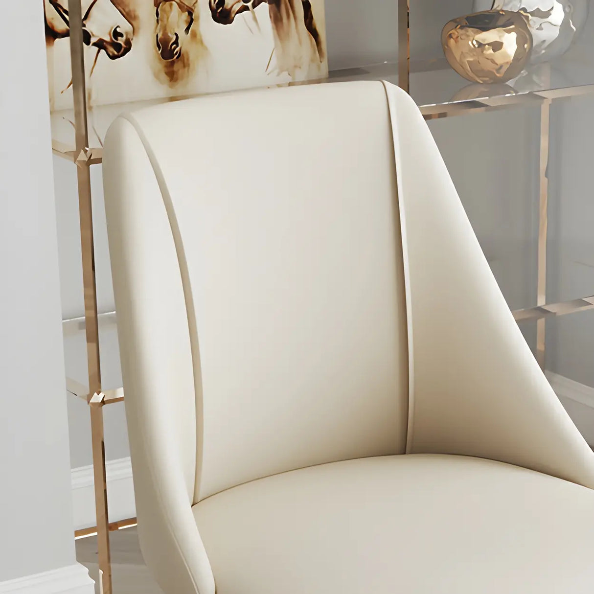 Faux Leather Solid Back Sloped Arm Dining Chair Image - 10