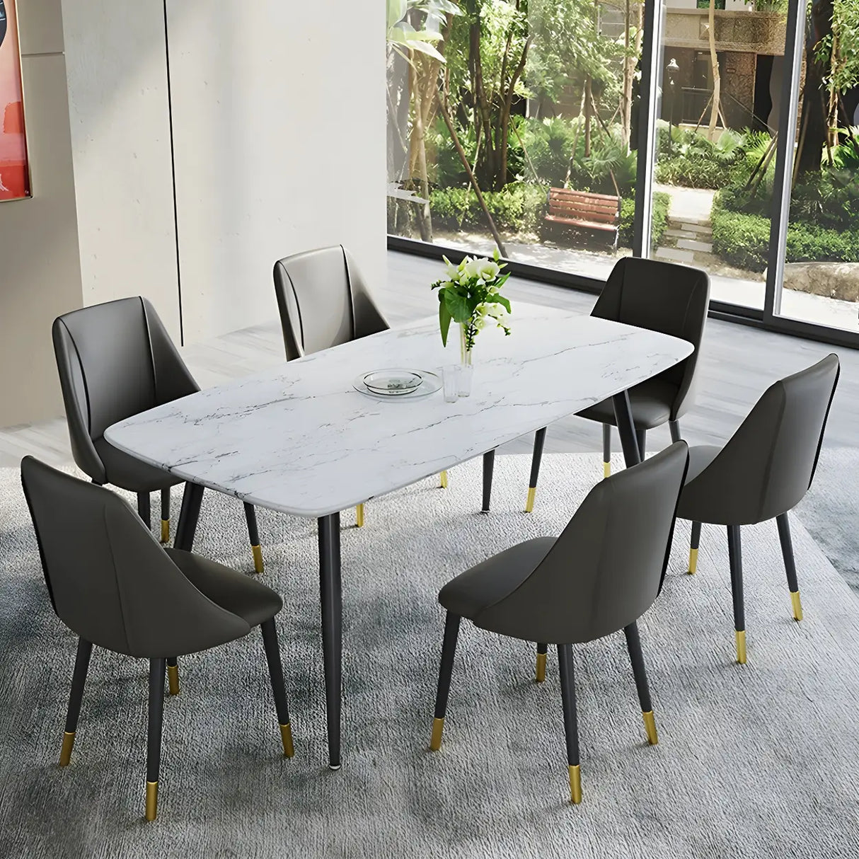 Faux Leather Solid Back Sloped Arm Dining Chair Image - 13