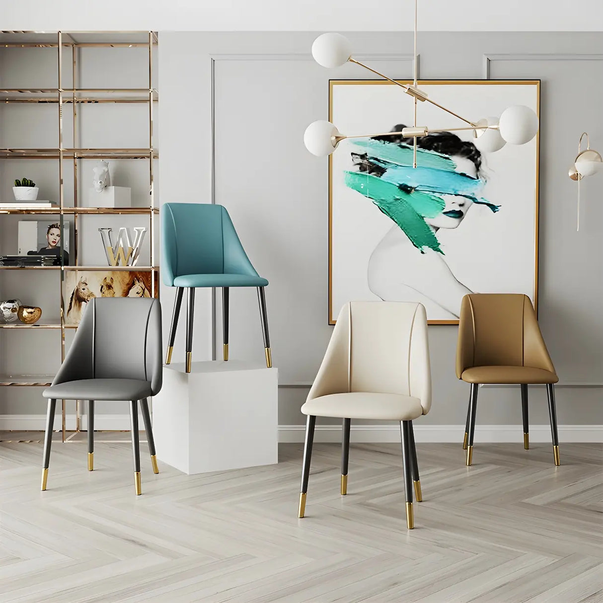 Faux Leather Solid Back Sloped Arm Dining Chair Image - 1