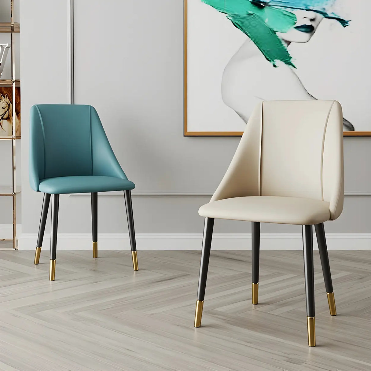 Faux Leather Solid Back Sloped Arm Dining Chair Image - 4