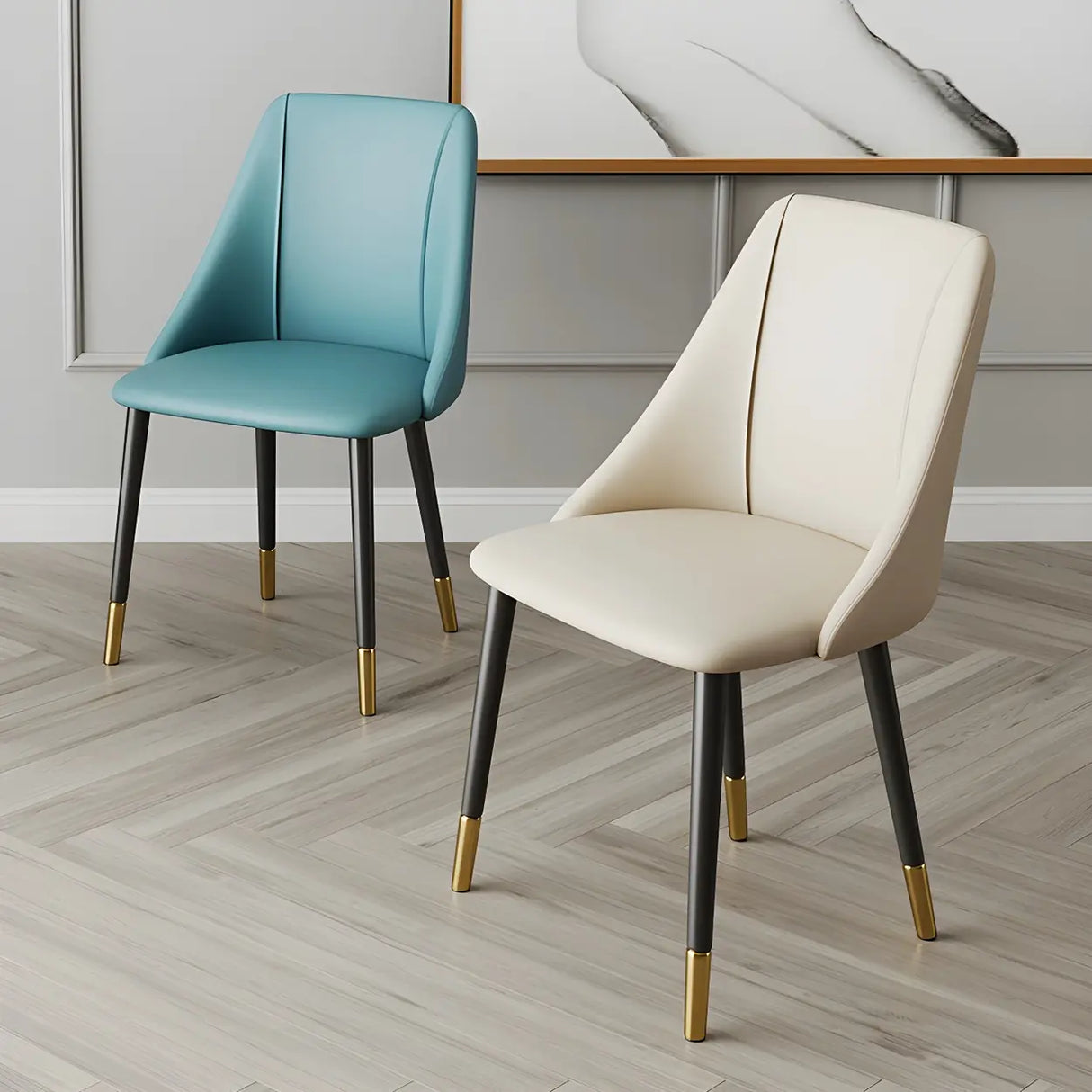 Faux Leather Solid Back Sloped Arm Dining Chair Image - 6