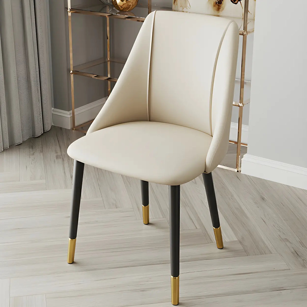 Faux Leather Solid Back Sloped Arm Dining Chair Image - 8