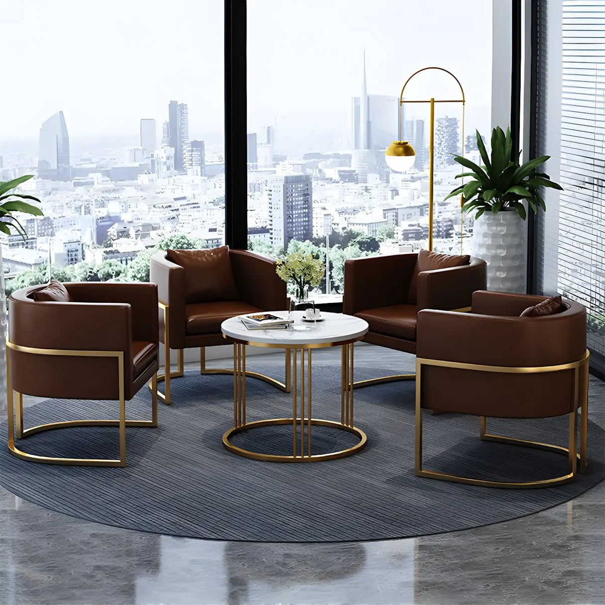 Faux Leather Upholstered Metal Dining Chair with Arms Image - 13