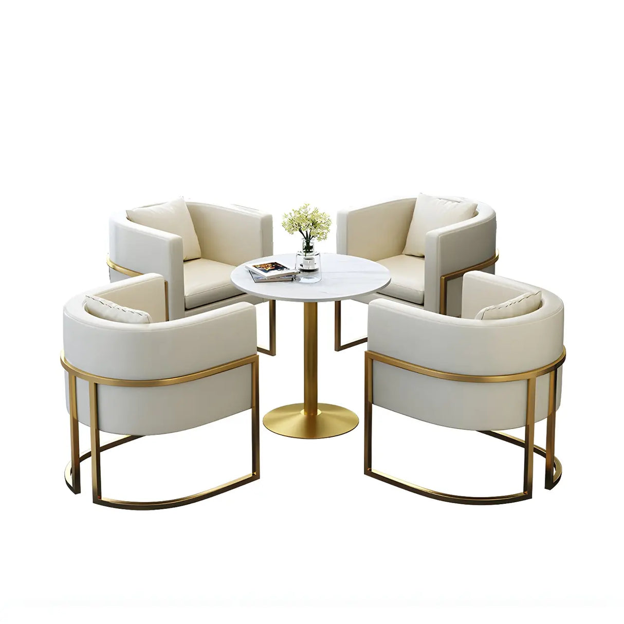 Faux Leather Upholstered Metal Dining Chair with Arms Image - 9