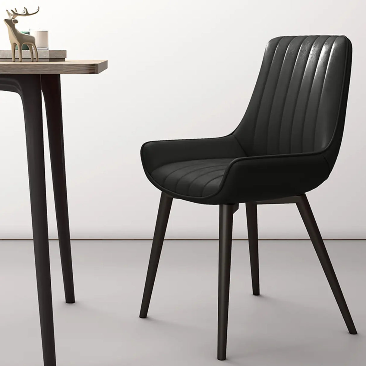 Faux Leather Upholstered Parsons Dining Chair Black Image - 3