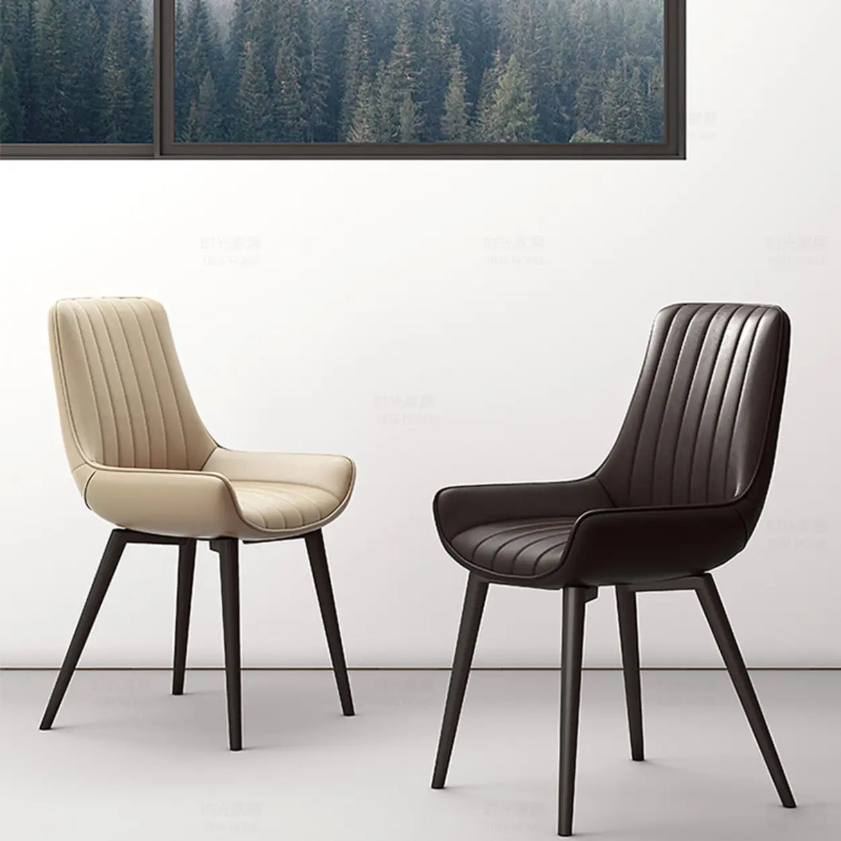 Faux Leather Upholstered Parsons Dining Chair Black Image - 6