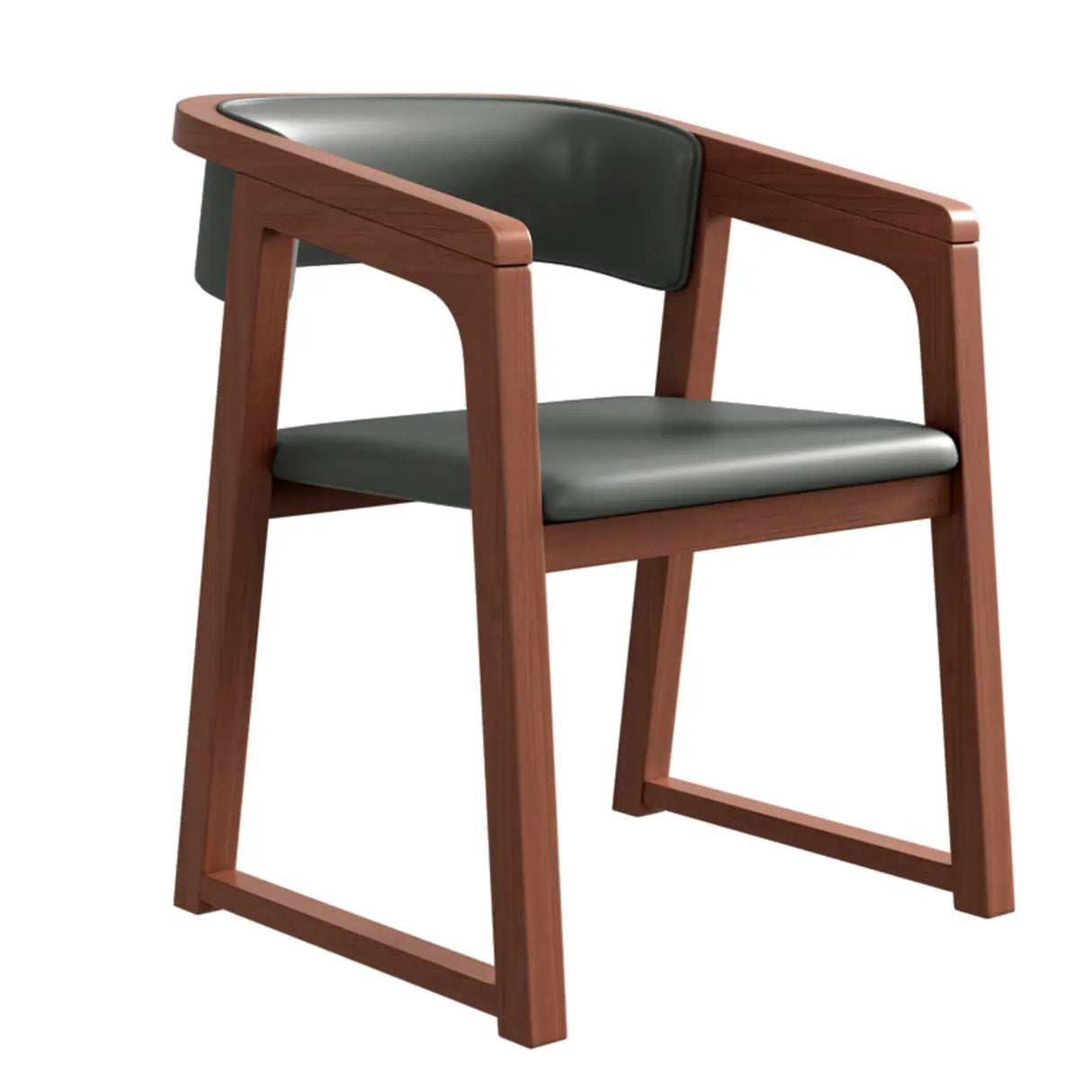 Faux Leather Upholstered Sled Leg Wood Arm Dining Chair Image - 11